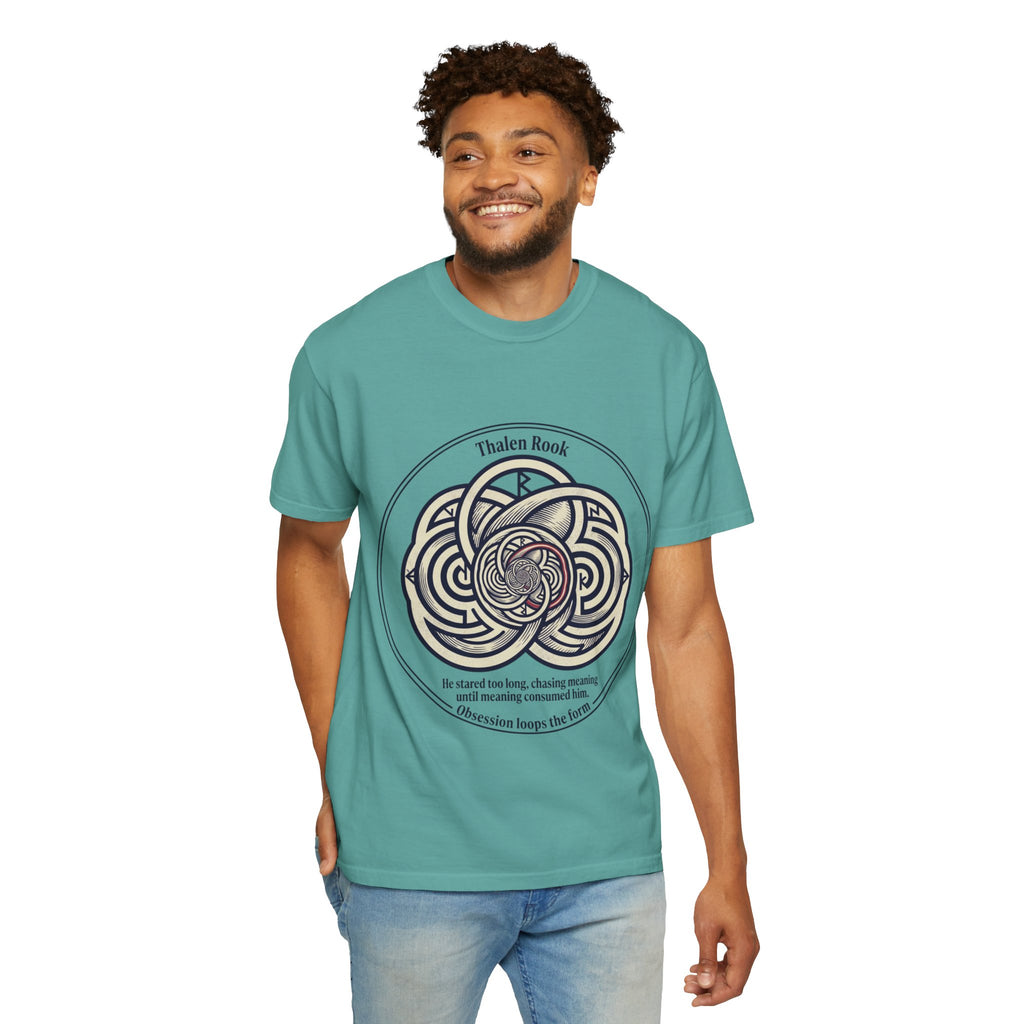 Power Runs Black PRB Thalen Rook Celtic Knot Graphic T-Shirt — "He stared too long..." Quote Tee by Printify