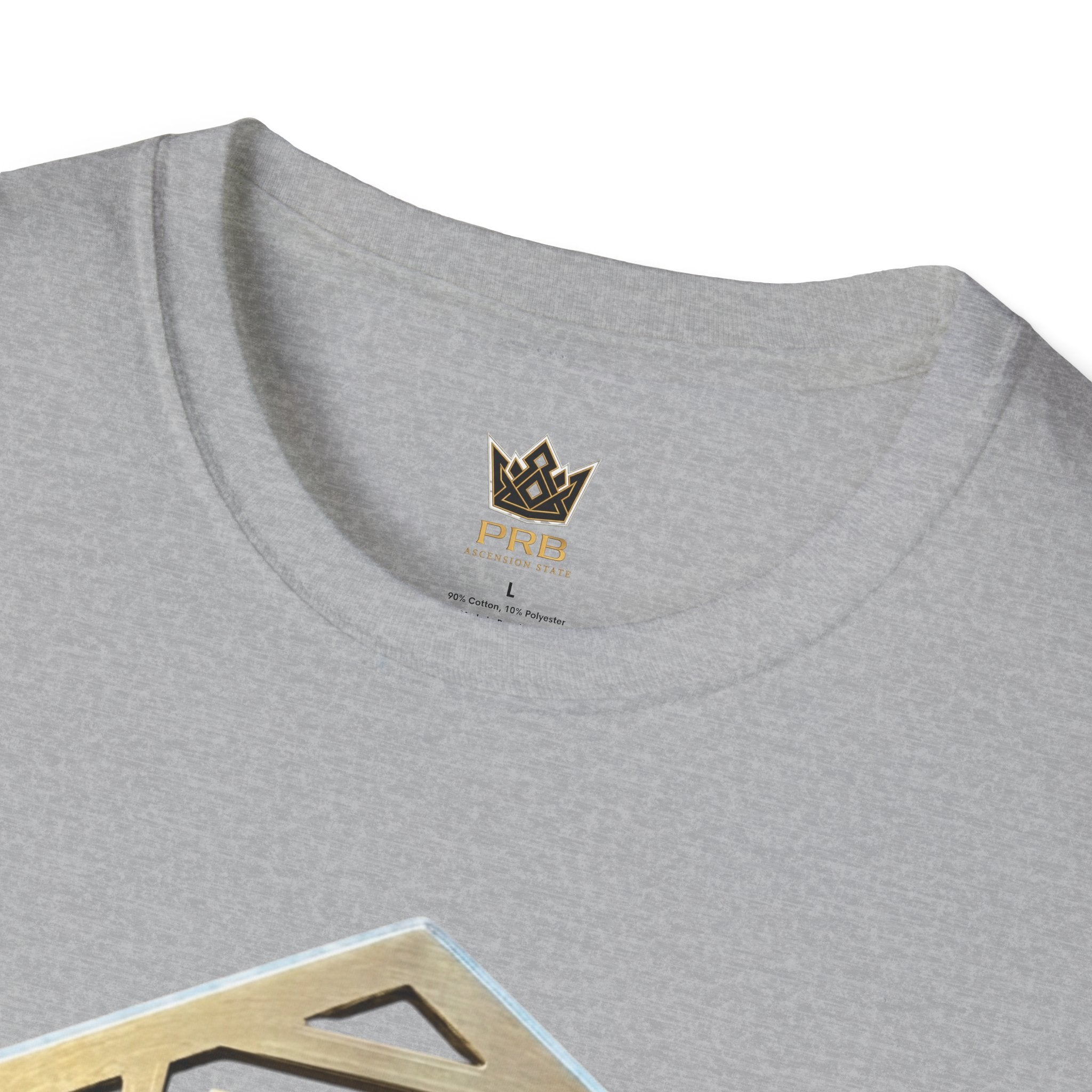 Power Runs Black PRB Geometric Gold Hexagon T-Shirt — Modern Maze Logo Tee by Printify