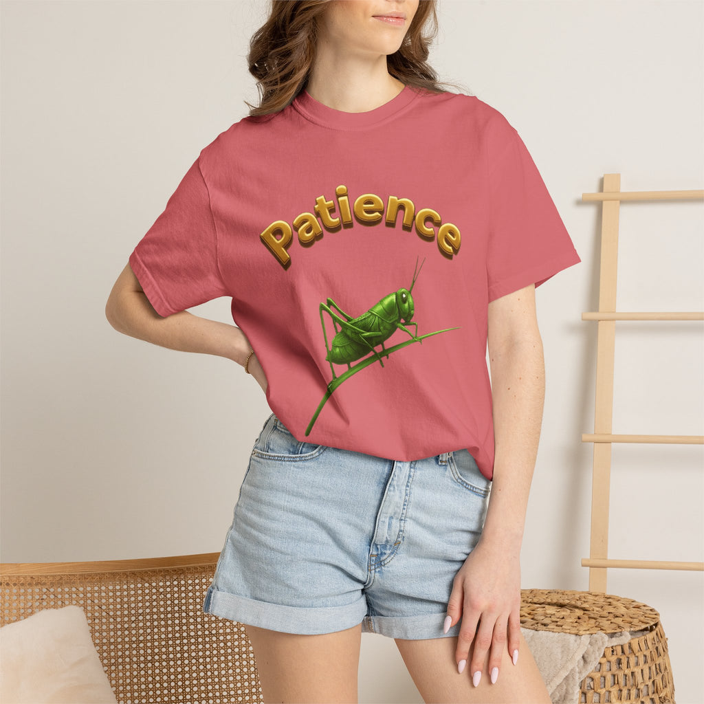PRB Patience Grasshopper T-shirt | Green Grasshopper Illustration, Positive Quote by Printify