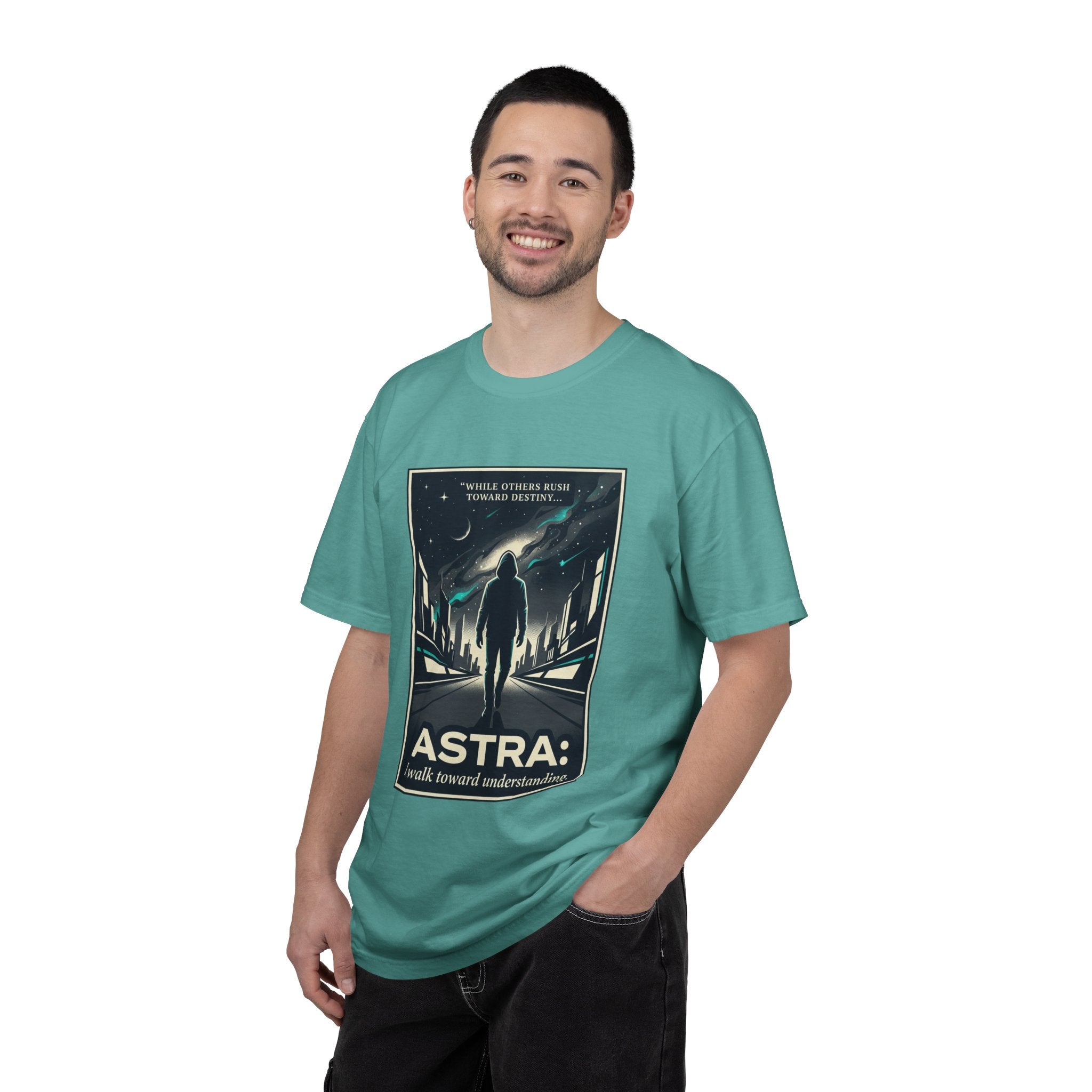 Power Runs Black Astra Sci‑Fi Graphic T-Shirt — "I walk toward understanding" Poster Design by Power Runs Black