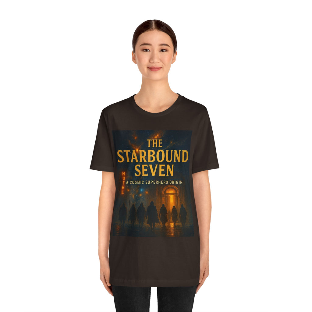 Power Runs Black PRB The Starbound Seven Tee – Retro Cosmic Superhero Poster Shirt by Power Runs Black