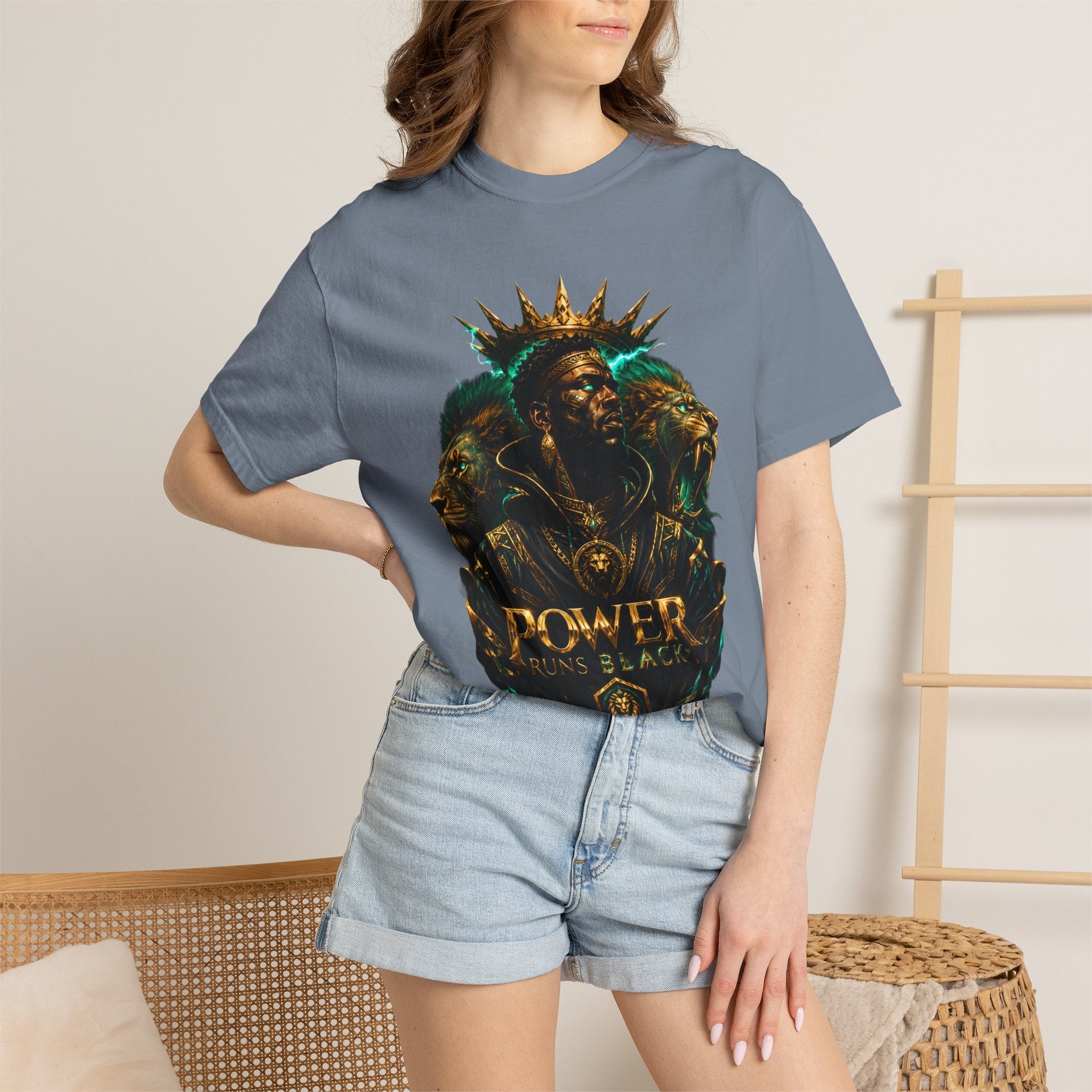 Power Runs Black PRB Green Angel Graphics Tee by Power Runs Black