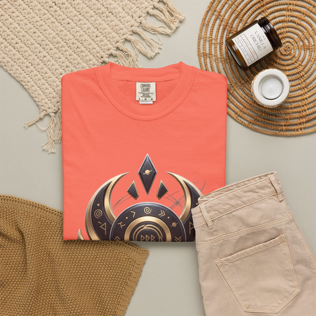 Power Runs Black Mystic Compass Disc T-Shirt — Geometric Gold & Black Emblem Tee by Printify