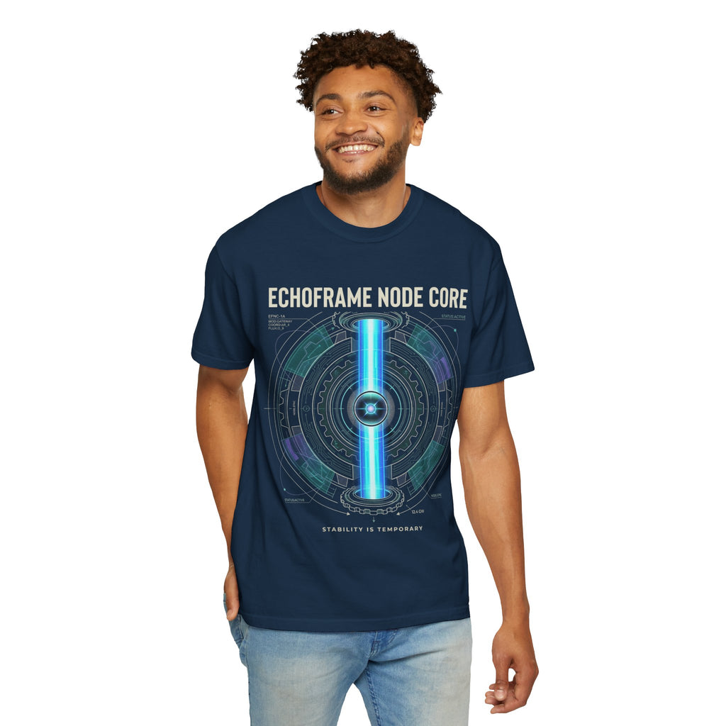 Power Runs Black PRB Echoframe Node Core T-Shirt — Futuristic Tech Graphic Tee by Power Runs Black