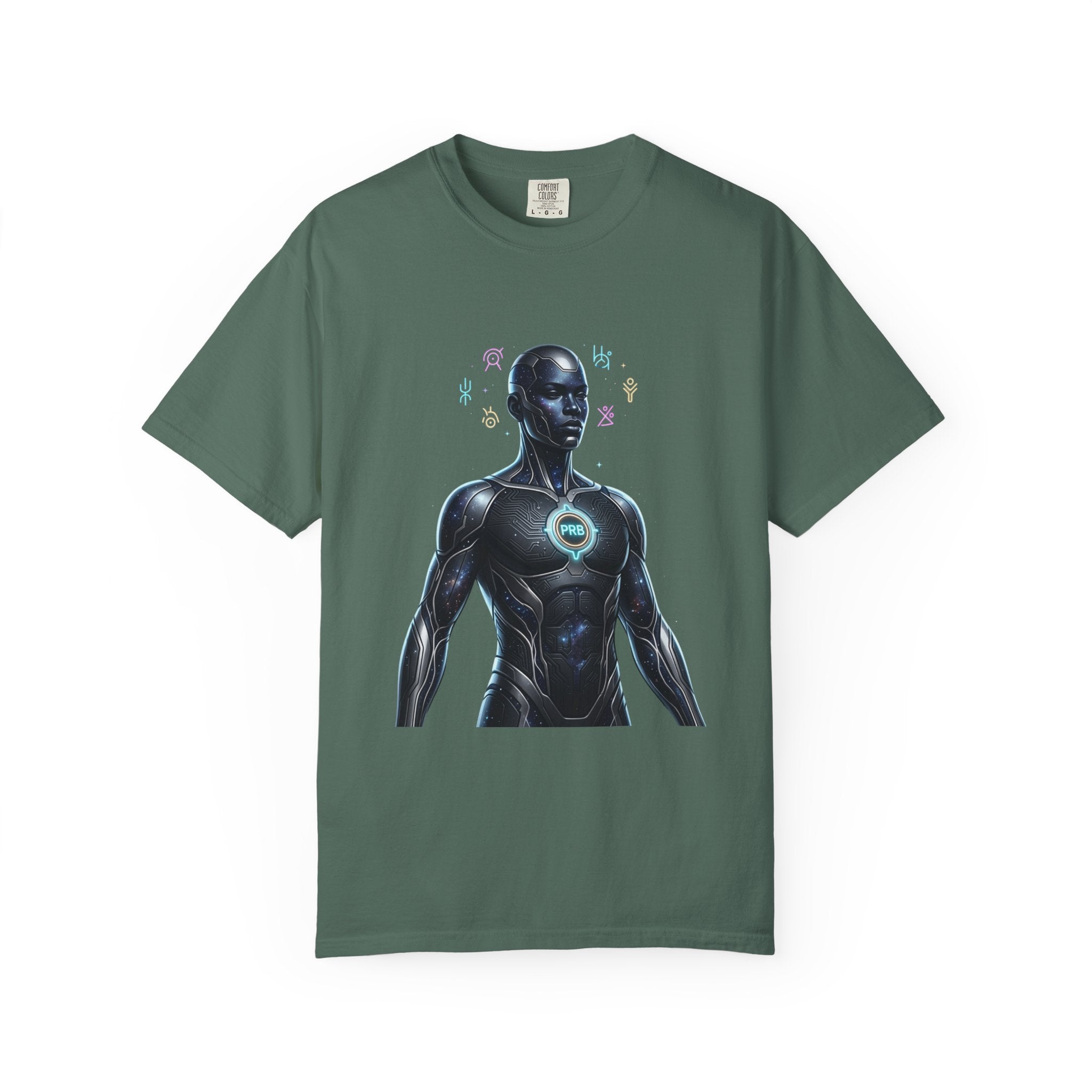 Printify PRB — “Algorithm God” 4K Futuristic Cyborg with Glowing Chest T-shirt | Sci-Fi Android Art - T-Shirt