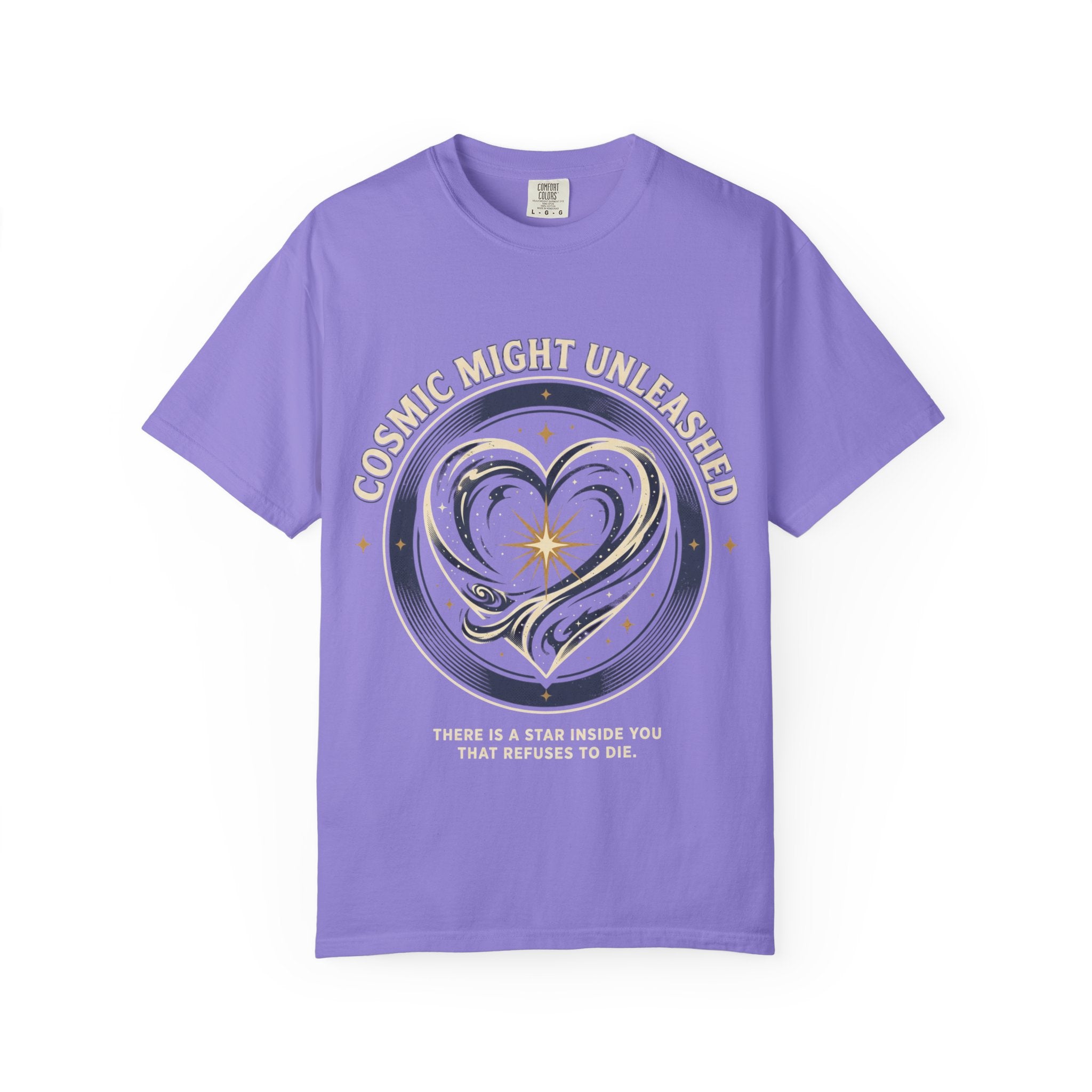 PRB Starforged Flex Cosmic Might Unleashed Heart Graphic T-Shirt — "Cosmic Might Unleashed" Astral Design by Power Runs Black