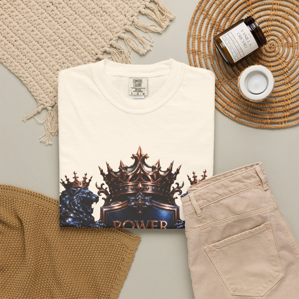 Power Runs Black Crest T-shirt | Heraldic Lion Shield Tee by Power Runs Black