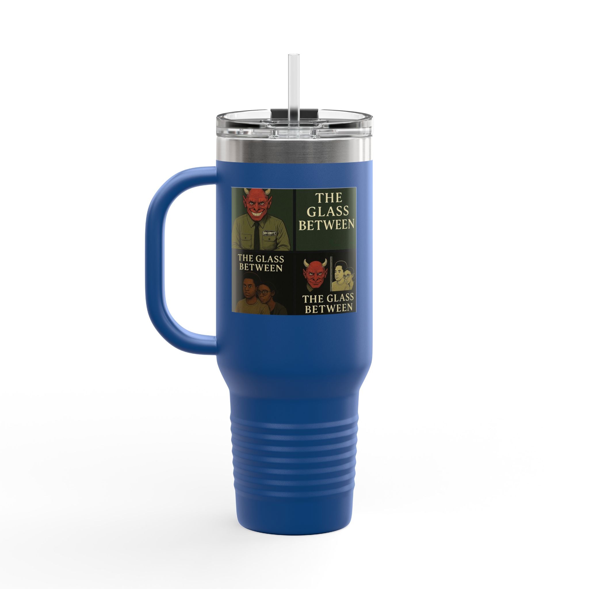 PRB The Glass Between collage travel mug | 40oz insulated tumbler by Printify