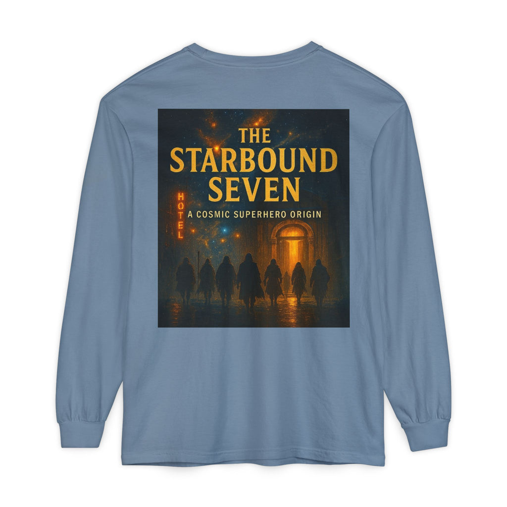 PRB The Starbound Seven graphic long sleeve shirt | cosmic superhero poster by Power Runs Black