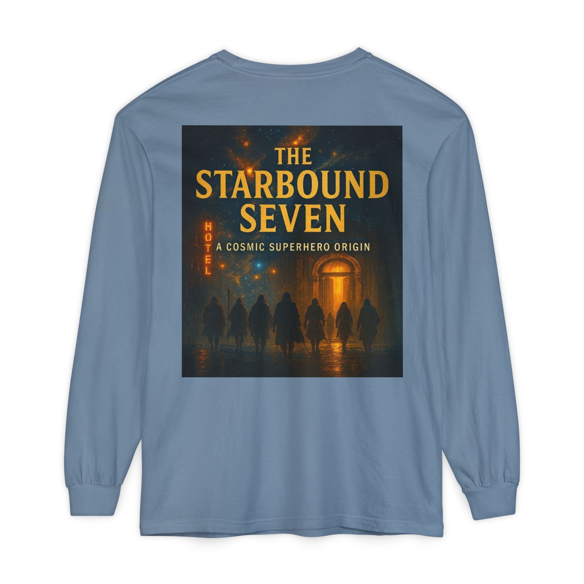 PRB The Starbound Seven graphic long sleeve shirt | cosmic superhero poster by Power Runs Black