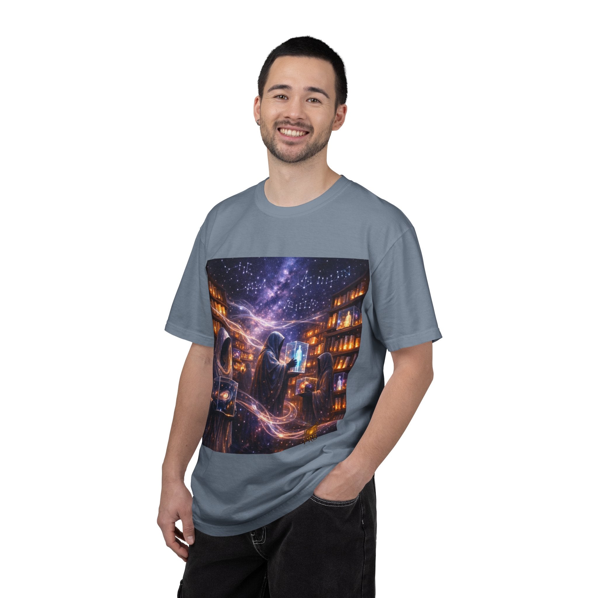 PRB Mystic Library Wizards T-Shirt — Cosmic Sorcerer Art Tee by Power Runs Black