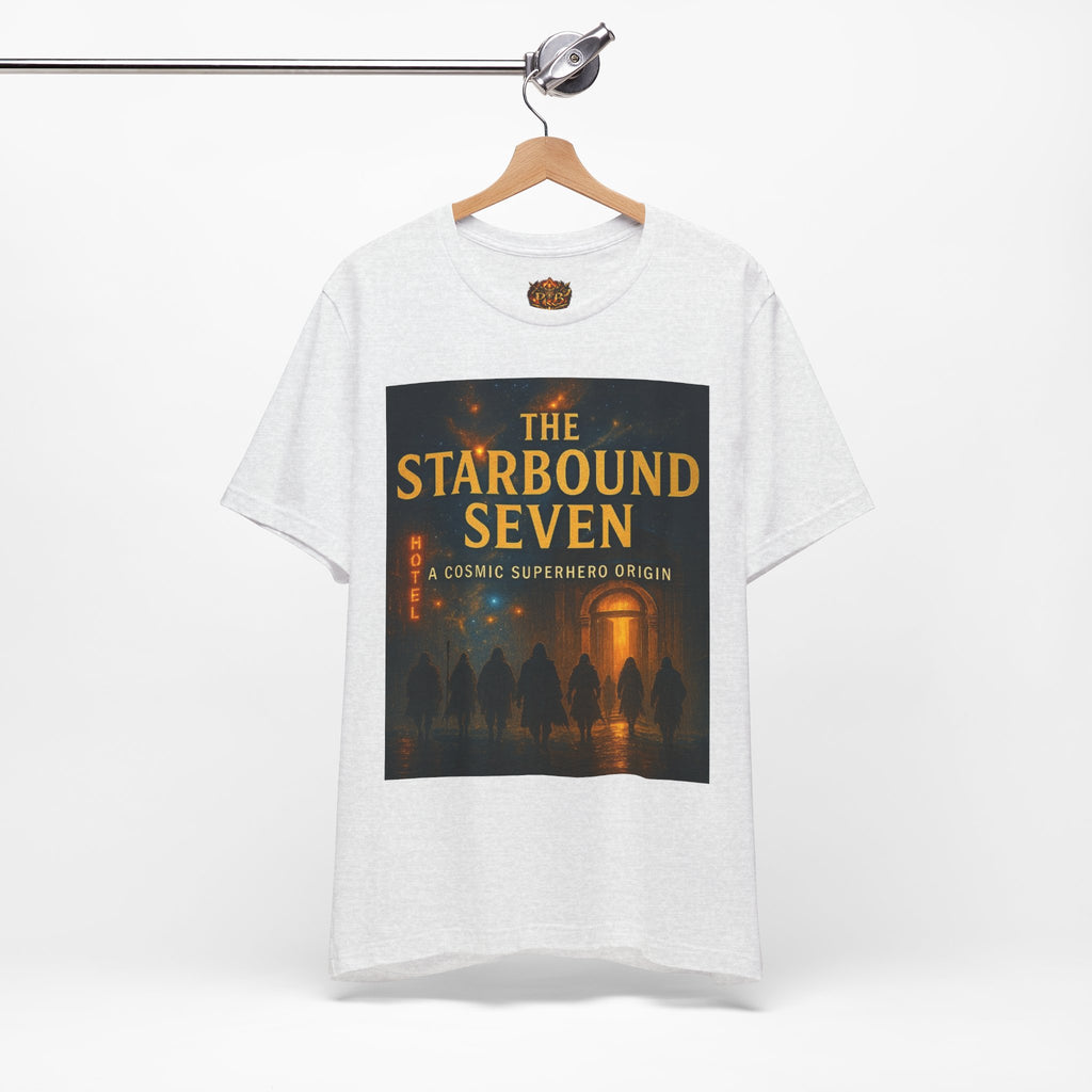 Power Runs Black PRB The Starbound Seven Tee – Retro Cosmic Superhero Poster Shirt by Power Runs Black