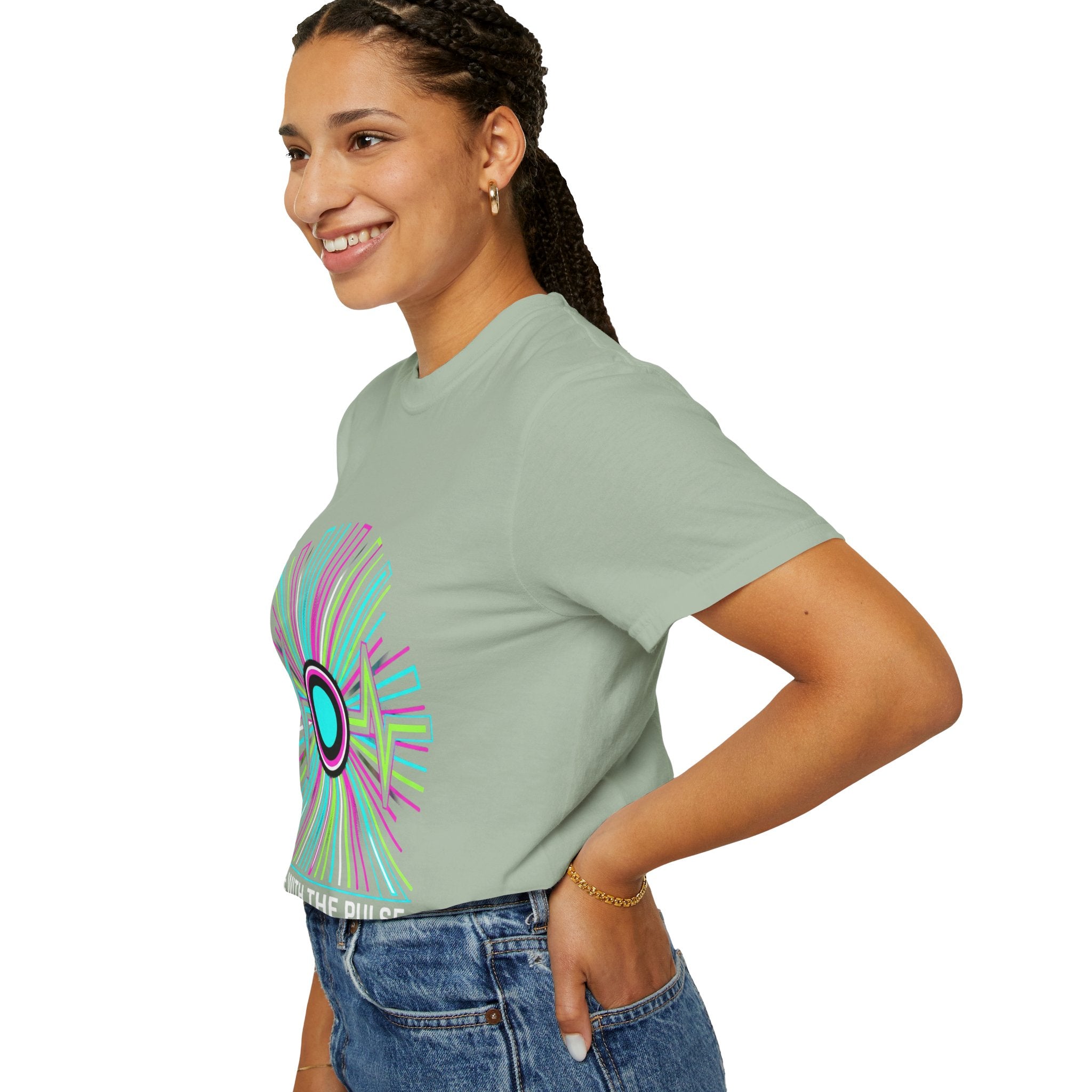 Power Runs Black PRB Electric "Move With Pulse" Graphic T-Shirt — Neon Sunburst Design by Power Runs Black