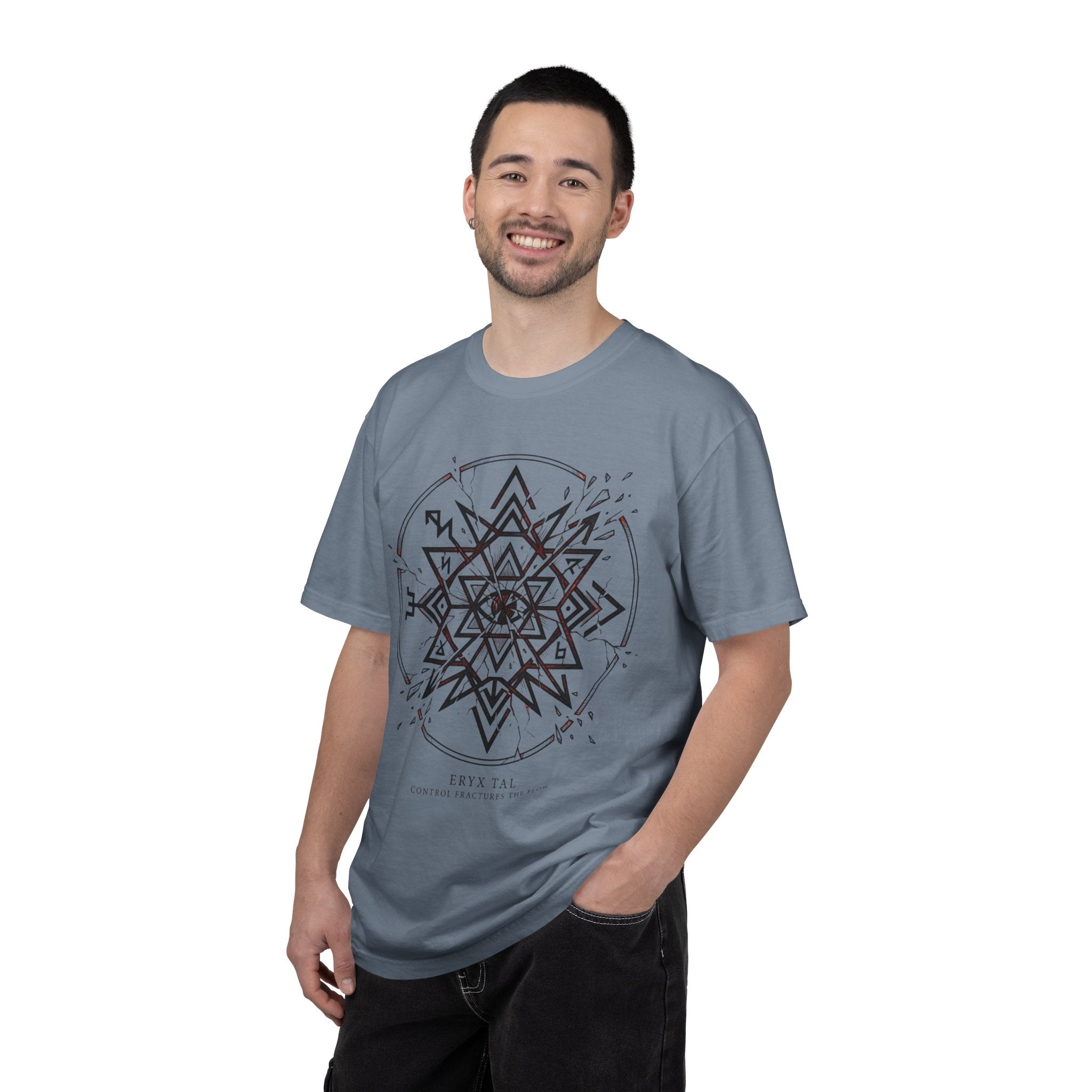 Power Runs Black PRB Eryx Tal Geometric Mandala T-Shirt — Symmetric Star Graphic Tee by Printify