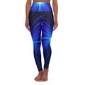 PRB Blue Neon Wave Leggings high waisted yoga leggings | galaxy light pattern by Power Runs Black