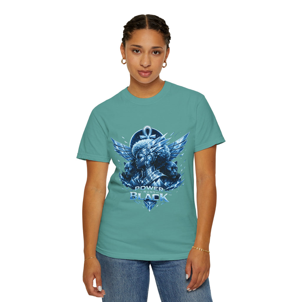 Power of Black Graphic T-Shirt — Egyptian Ankh Warrior Design by Power Runs Black