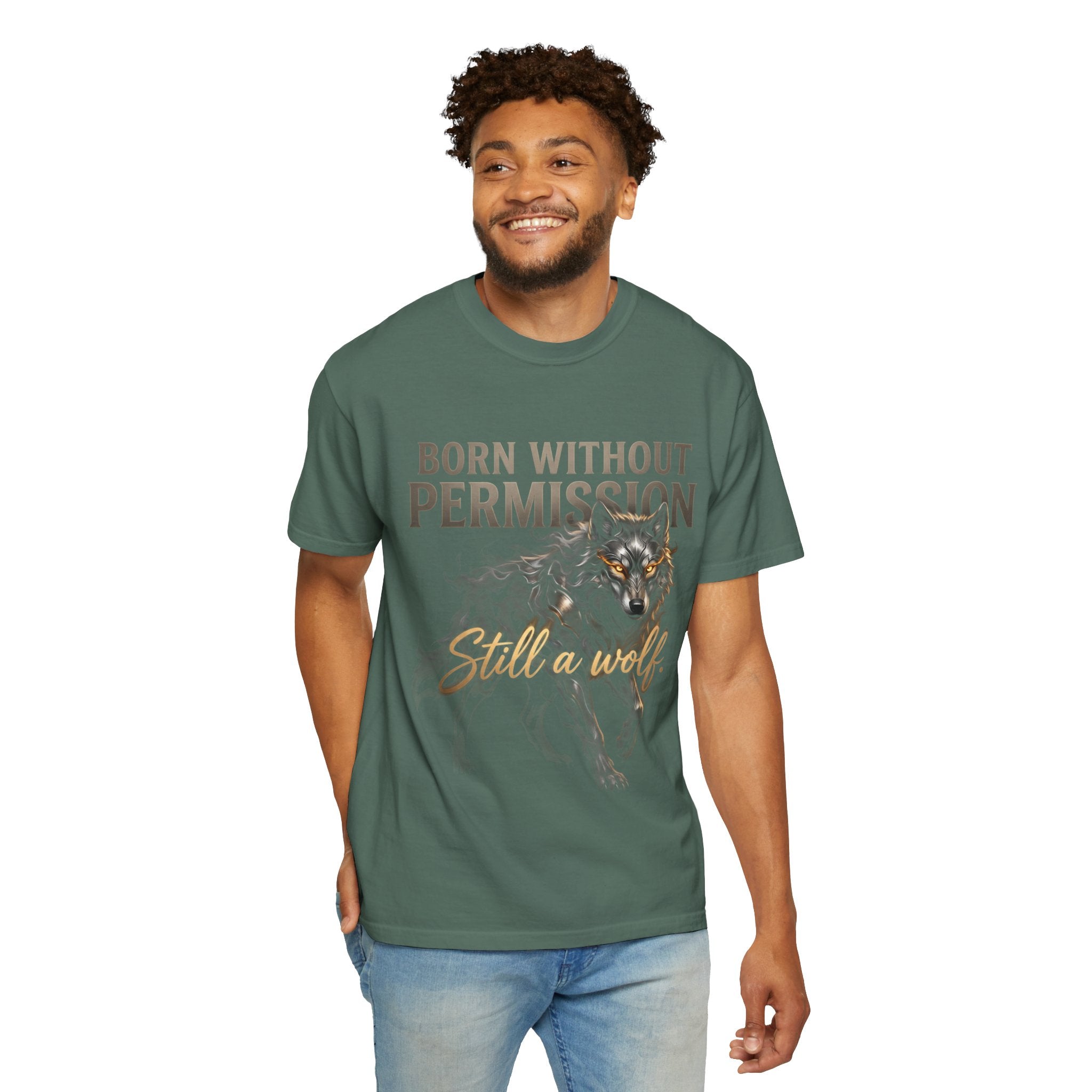 PRB Born Without Permission Wolf T-Shirt — Bold Wolf Graphic Tee by Printify