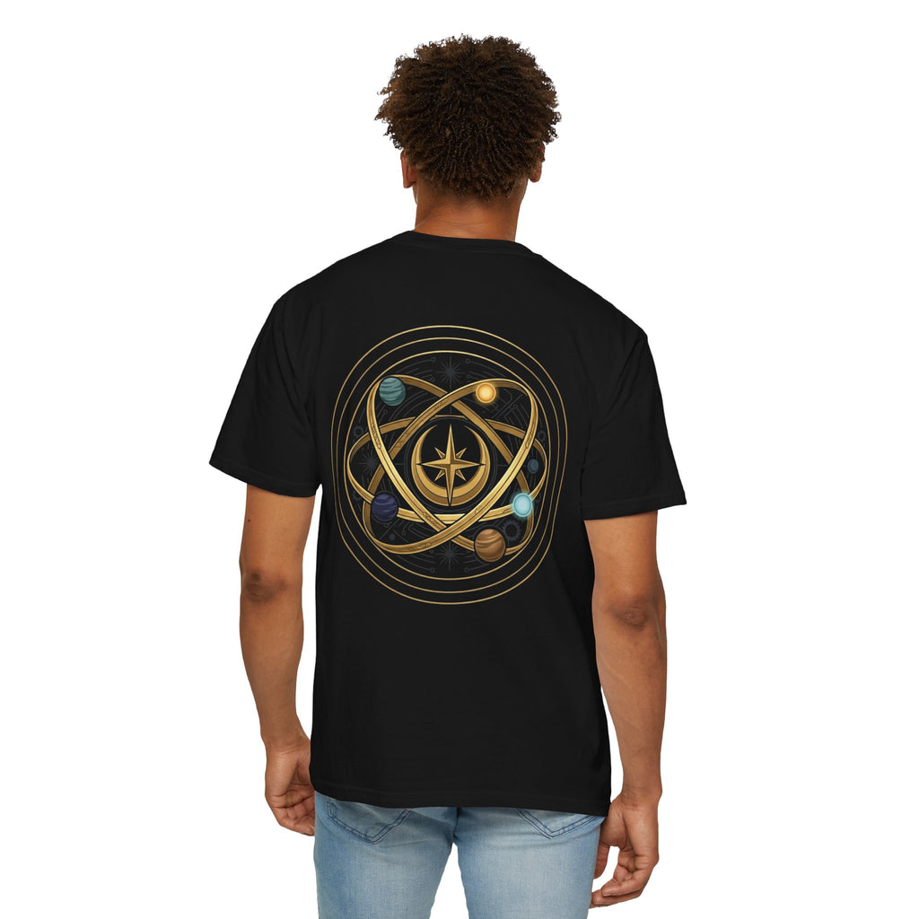 PRB Crown & Cosmos Graphic T-Shirt | Gold Royal Crest & Celestial Back by Printify