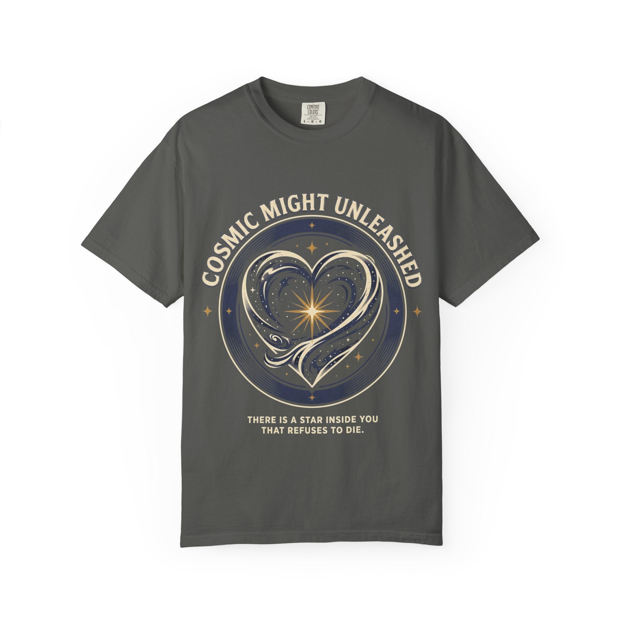 PRB Starforged Flex Cosmic Might Unleashed Heart Graphic T-Shirt — "Cosmic Might Unleashed" Astral Design by Power Runs Black