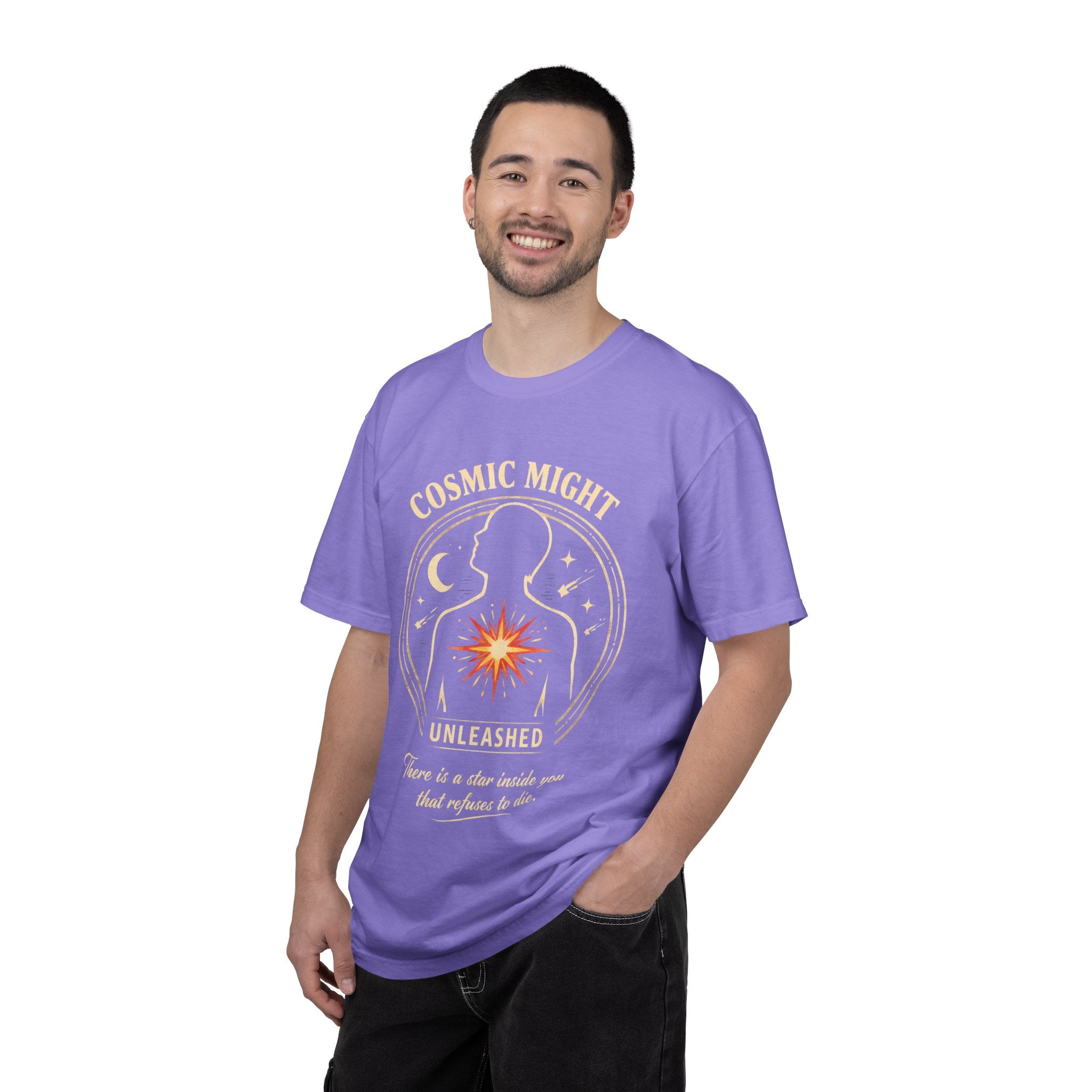 PRB Starforged Flex Cosmic Might T-Shirt — "Unleashed" Astral Heart Graphic Tee by Power Runs Black