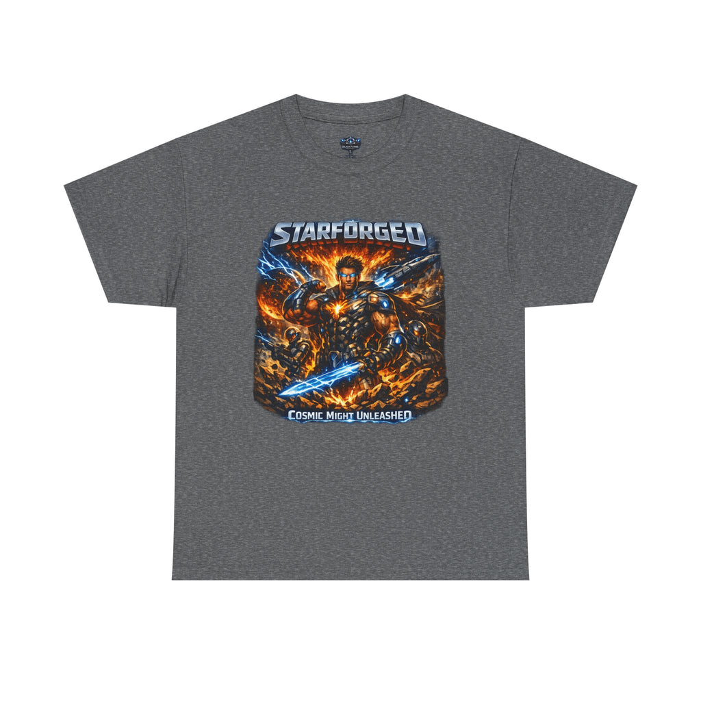 Starforged Flex : Cosmic Might Unleashed Illustration Graphic T by Power Runs Black