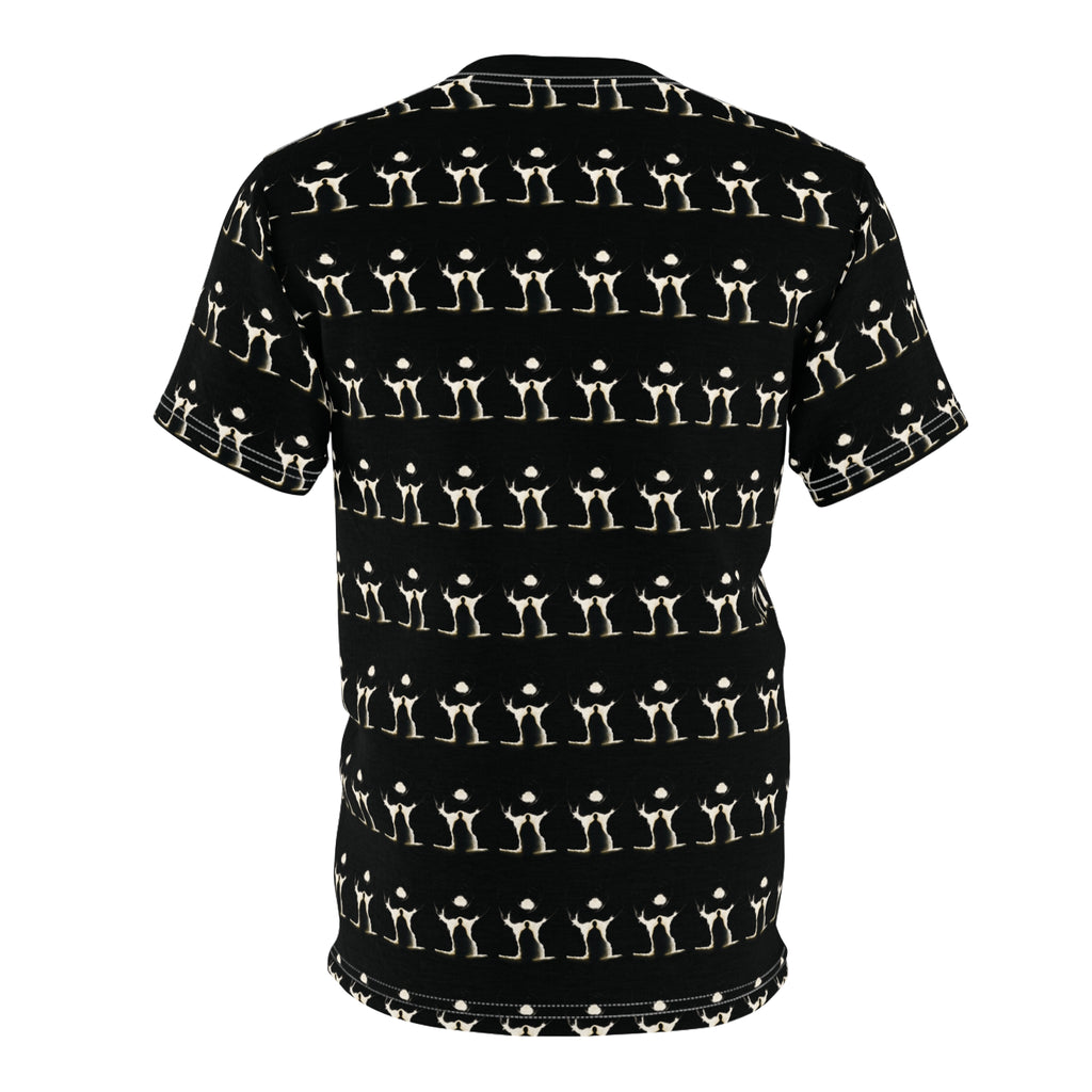 PRB Allover Black Skeleton Pattern Tee — Goth Halloween Cut & Sew Shirt by Power Runs Black