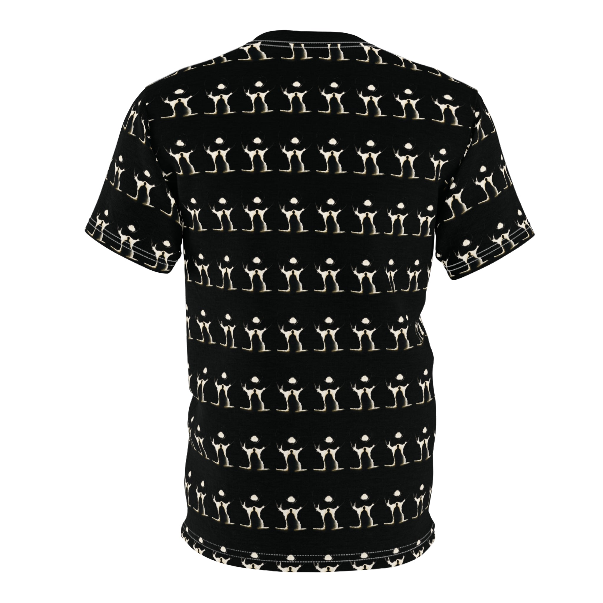PRB Allover Black Skeleton Pattern Tee — Goth Halloween Cut & Sew Shirt by Power Runs Black
