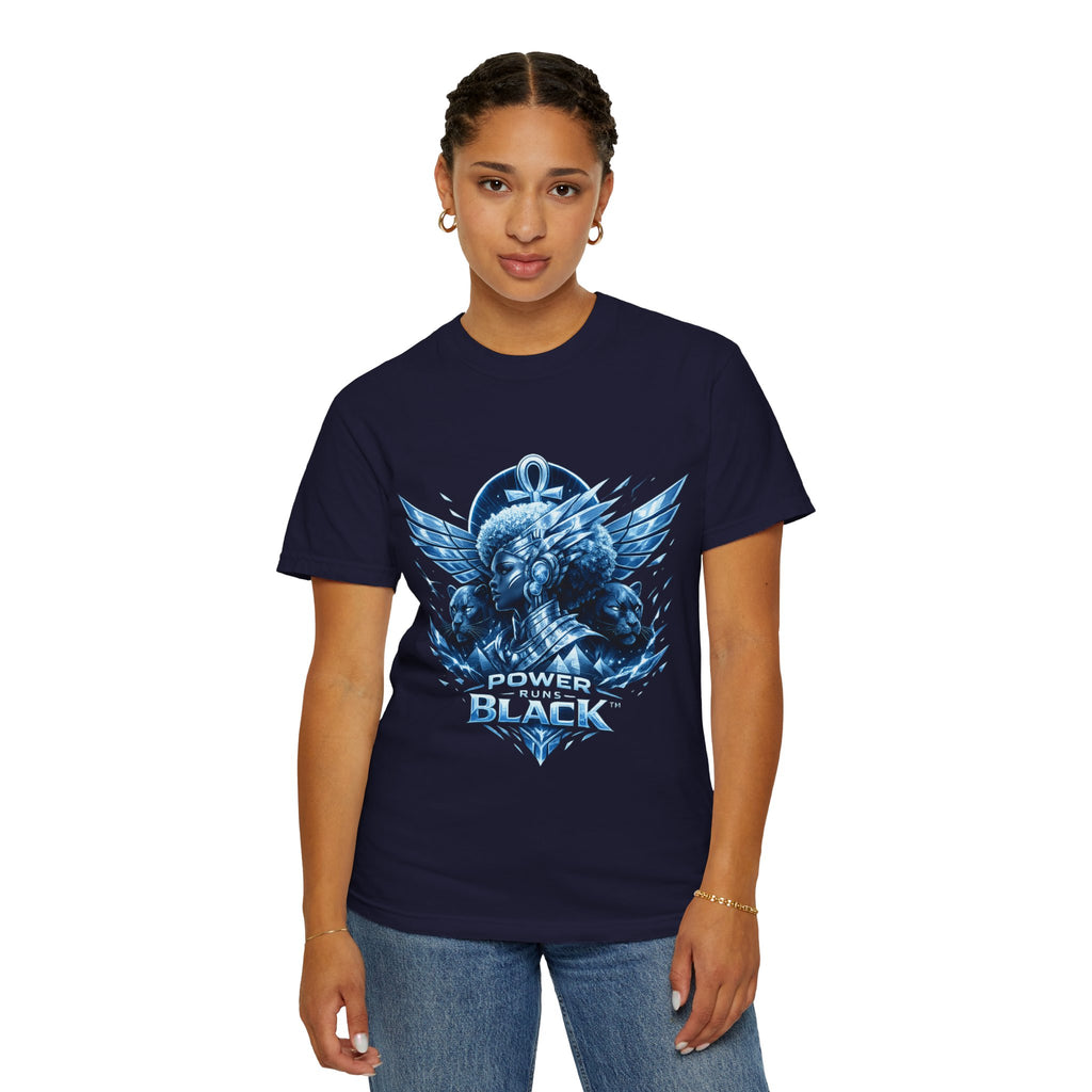 Power of Black Graphic T-Shirt — Egyptian Ankh Warrior Design by Power Runs Black