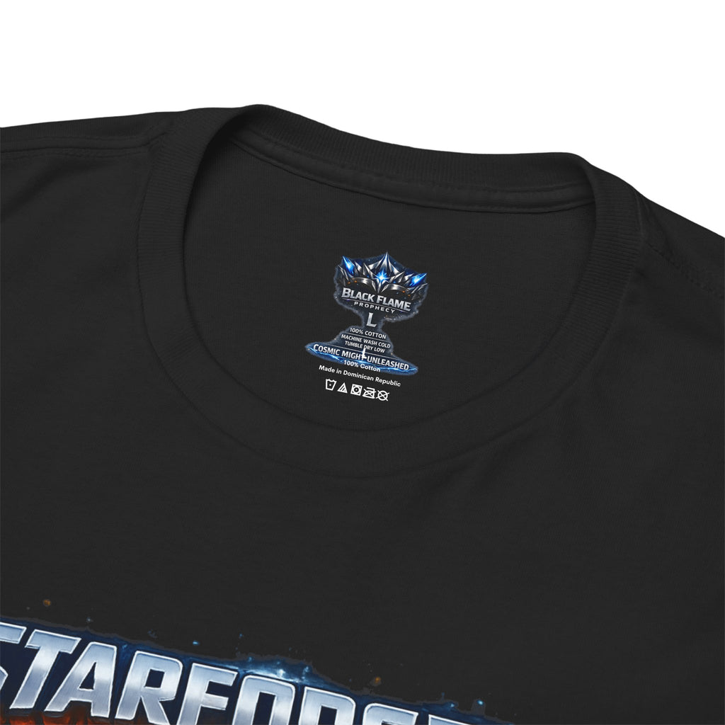 Power Runs Black PRB Starforged Sci‑Fi Graphic Tee (“Cosmic Metal Unleashed”) by Printify