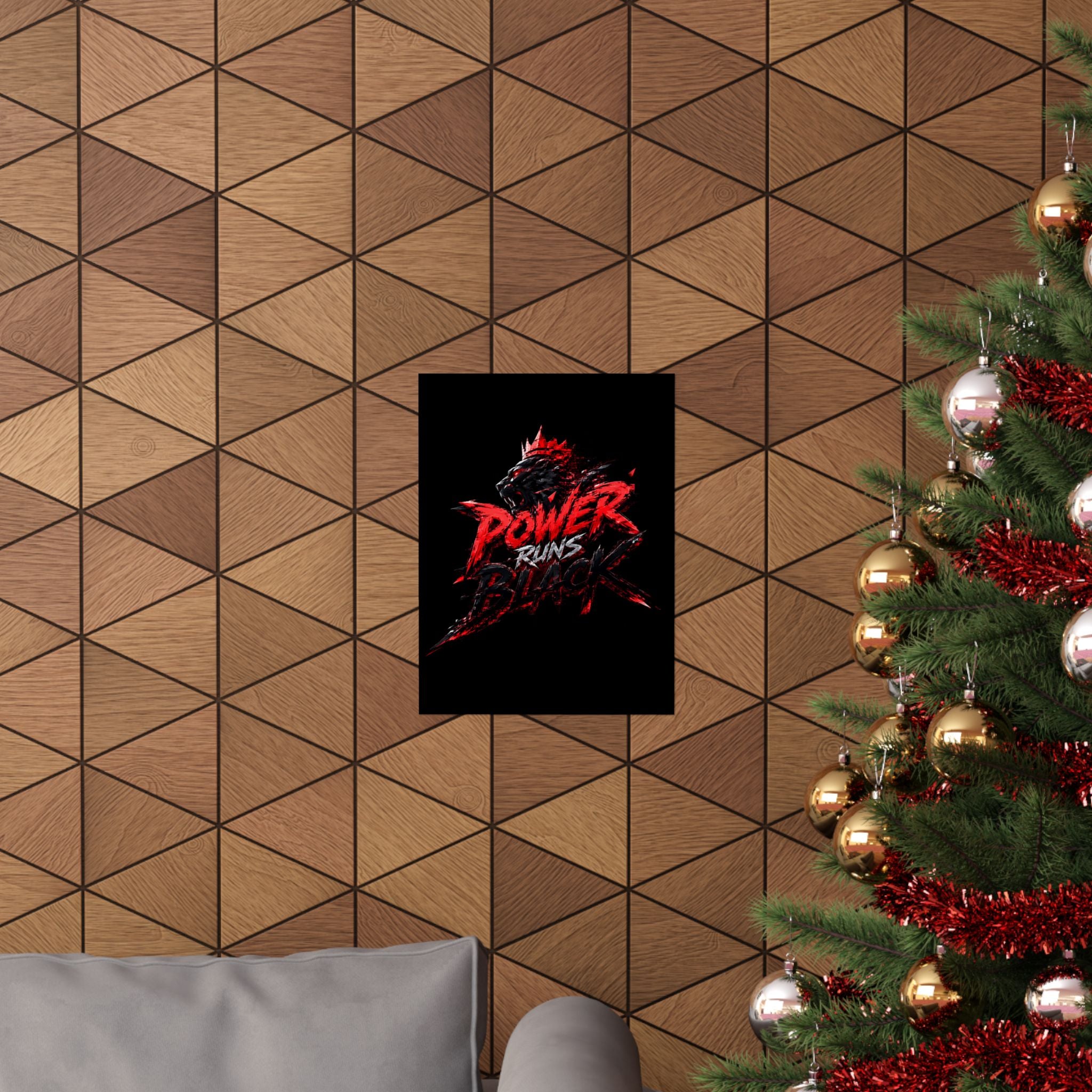 Power Runs Black Matte Poster — Red Panther Skull Graphic Wall Art by Power Runs Black