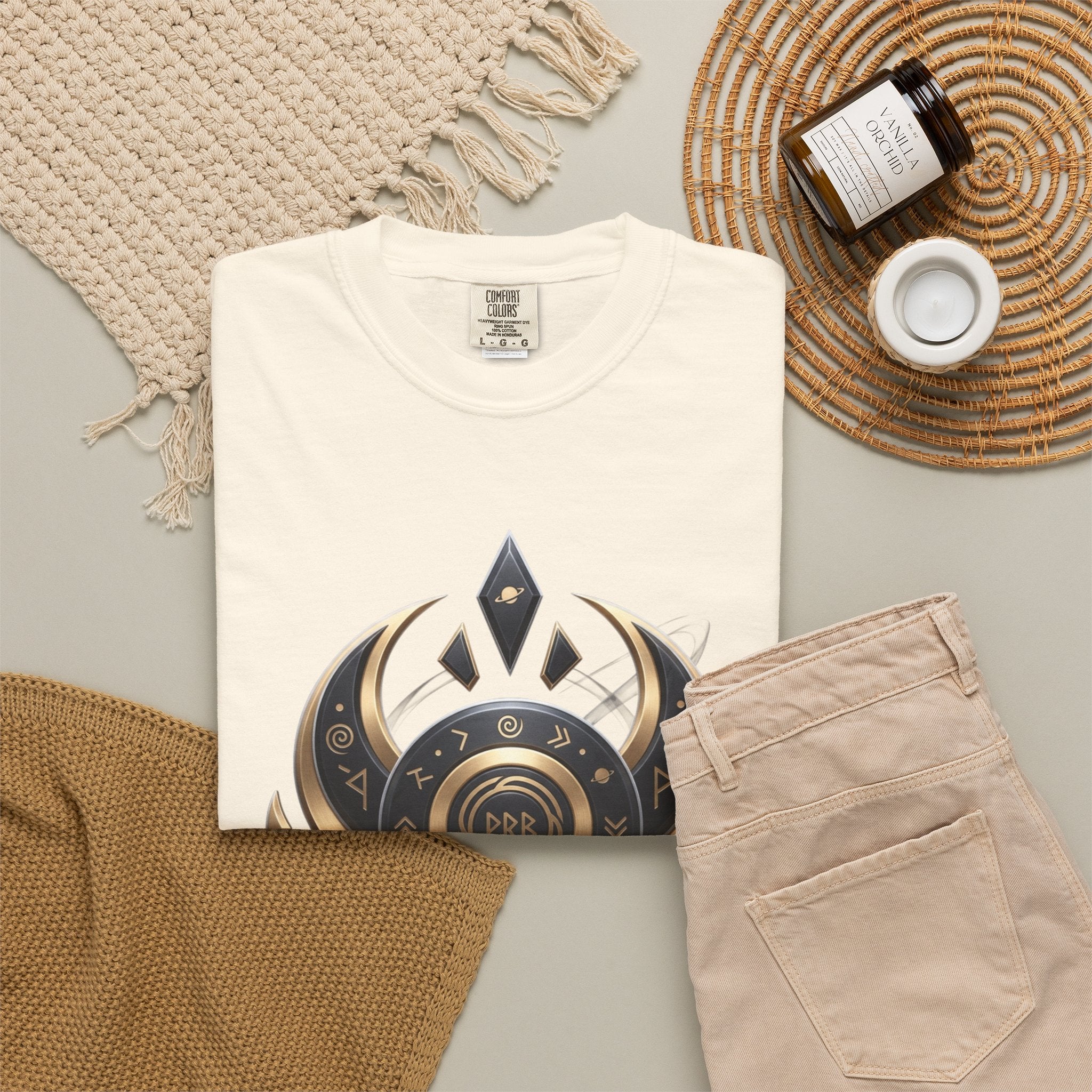 Power Runs Black Mystic Compass Disc T-Shirt — Geometric Gold & Black Emblem Tee by Printify