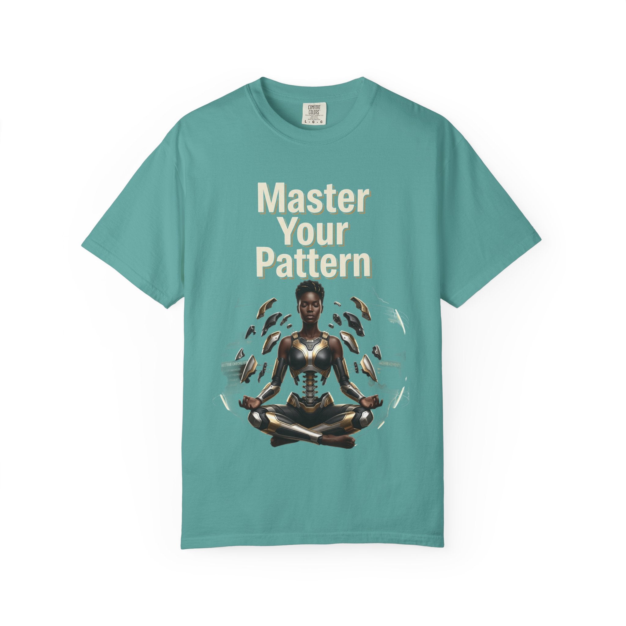 Printify PRB Master Your Pattern T-Shirt | Meditative Black Figure, Gold Accents - T-Shirt