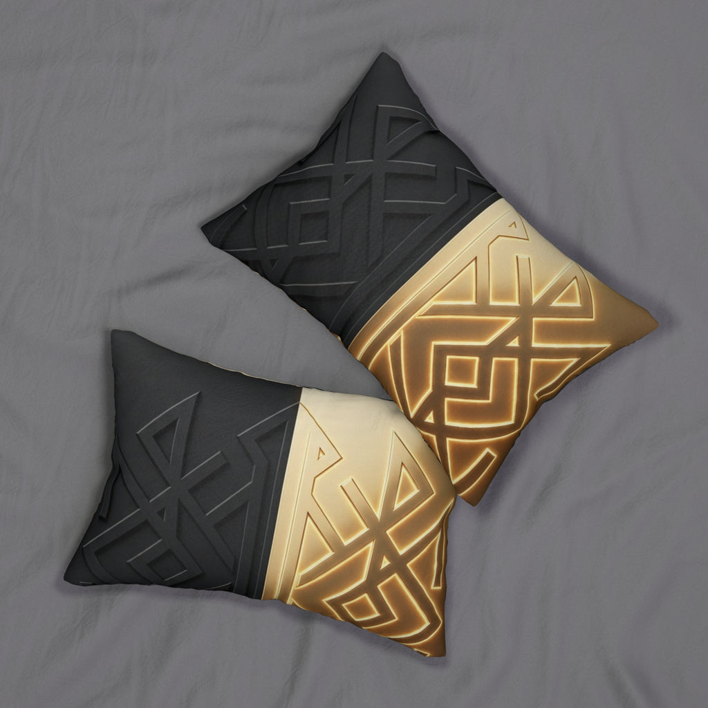 Power Runs Black PRB Lumbar Pillow — Black & Gold Geometric Embossed Design by Power Runs Black