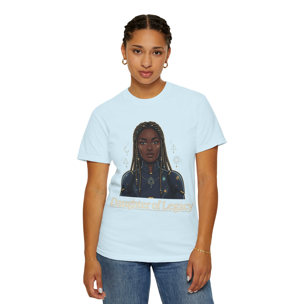 Power Runs Black Daughter of Legacy Graphic T-Shirt | Black Girl Magic Portrait Tee by Printify