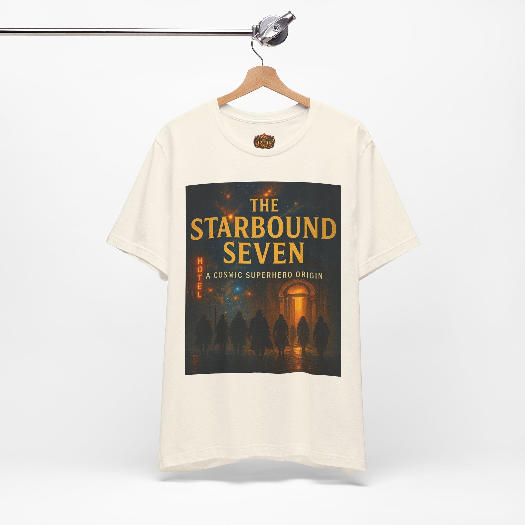 Power Runs Black PRB The Starbound Seven Tee – Retro Cosmic Superhero Poster Shirt by Power Runs Black
