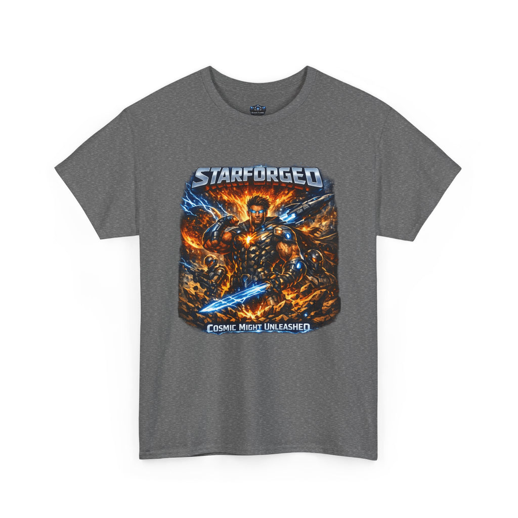 Starforged Flex : Cosmic Might Unleashed Illustration Graphic T by Power Runs Black