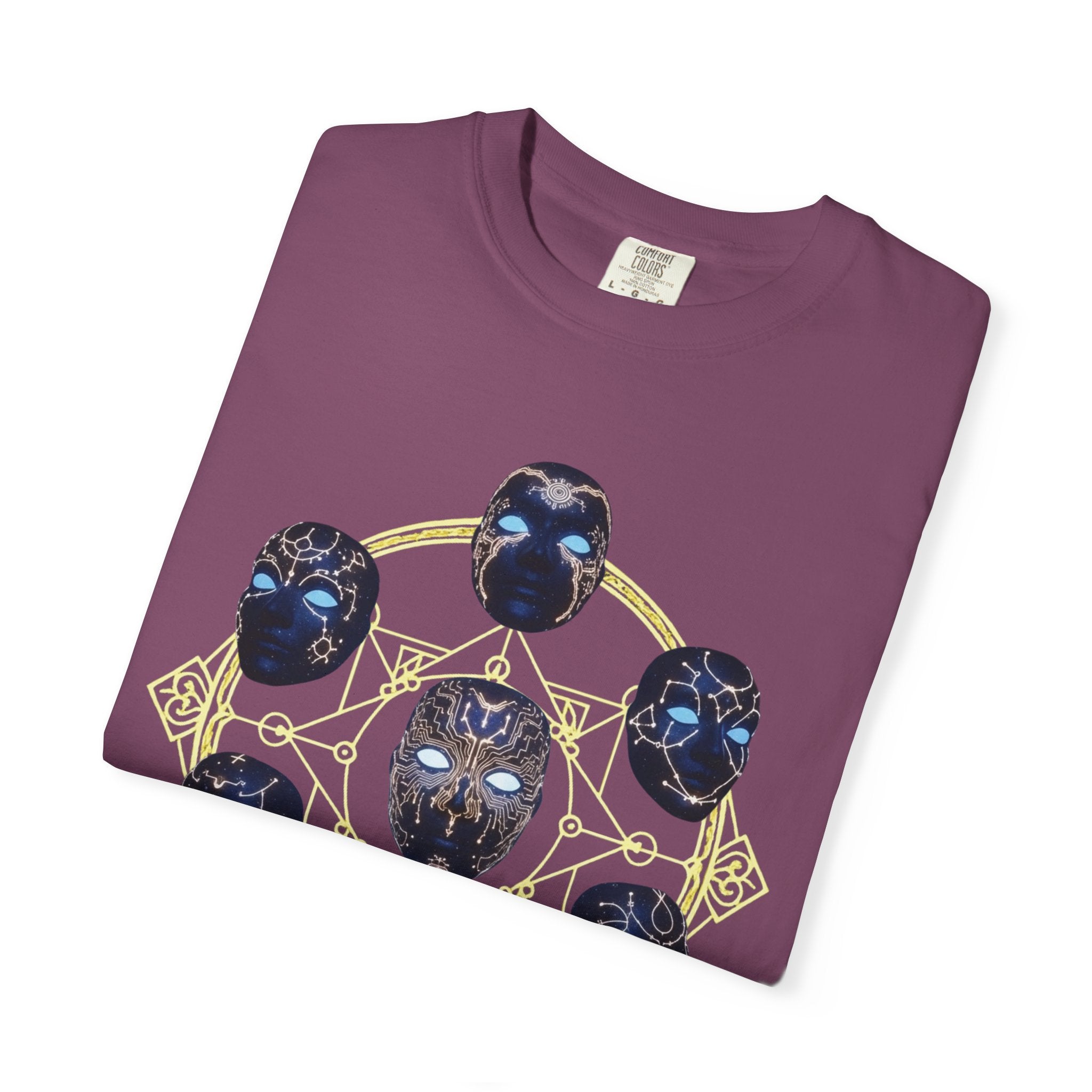 PRB Tribal Mask Circle Graphic Tee, Spiritual Afrocentric Art by Printify