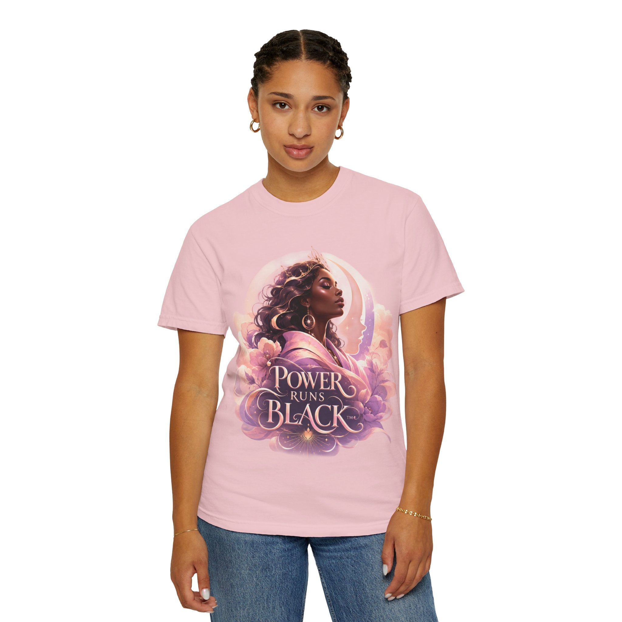 Power Runs Black graphic tee | Black woman portrait, Afro empowerment shirt by Power Runs Black