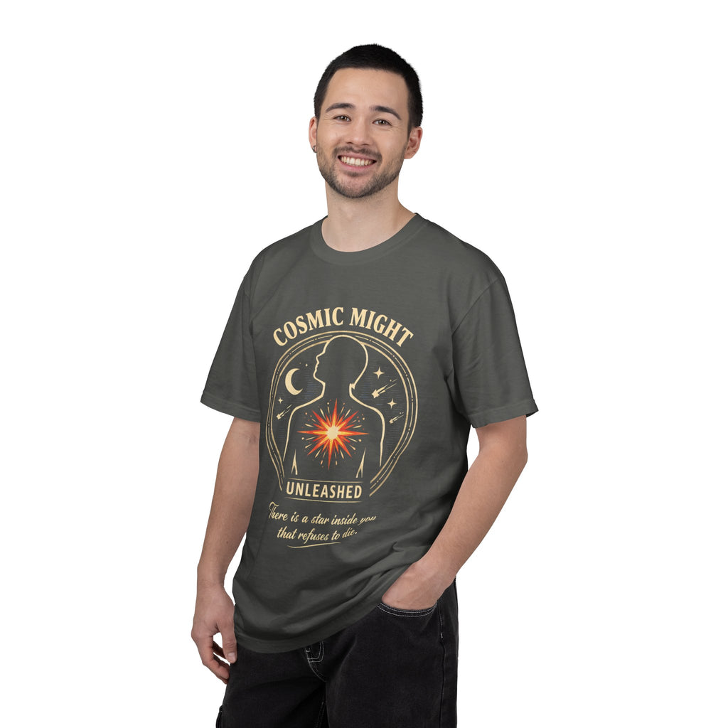 PRB Starforged Flex Cosmic Might T-Shirt — "Unleashed" Astral Heart Graphic Tee by Power Runs Black