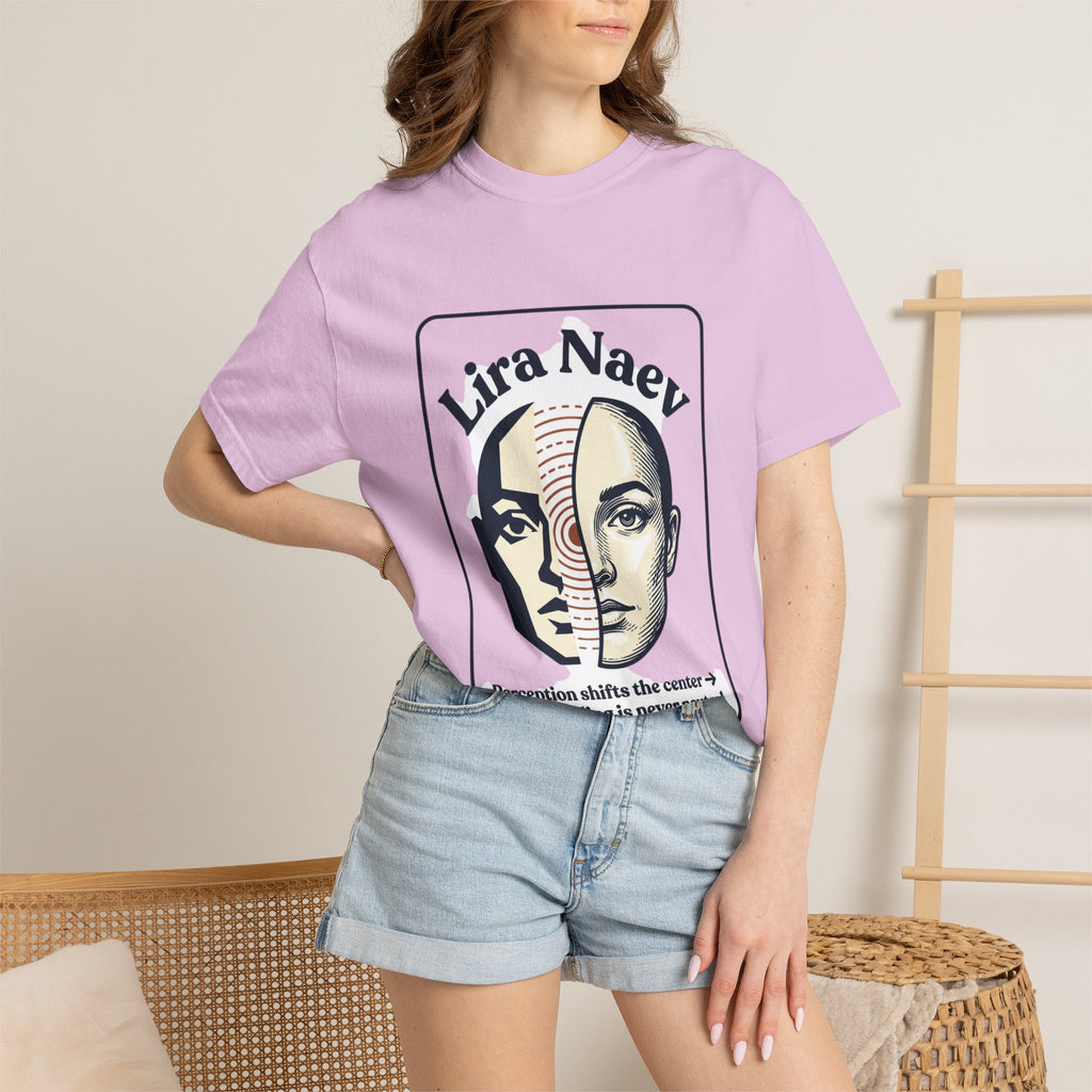 Power Runs Black PRB Lira Naev Split-Face Graphic T-Shirt — “Perception shifts the center” Statement Tee by Printify