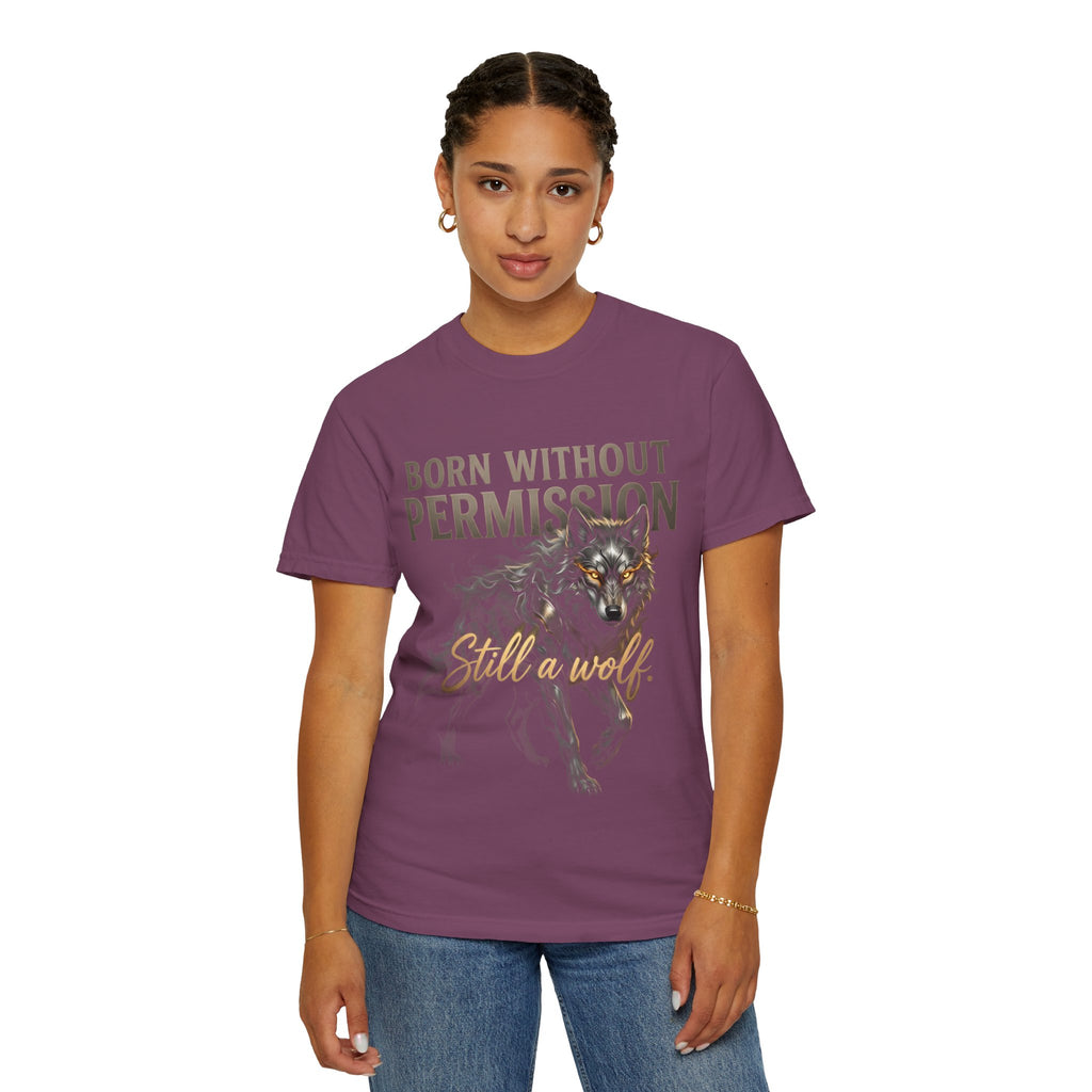 PRB Born Without Permission Wolf T-Shirt — Bold Wolf Graphic Tee by Printify