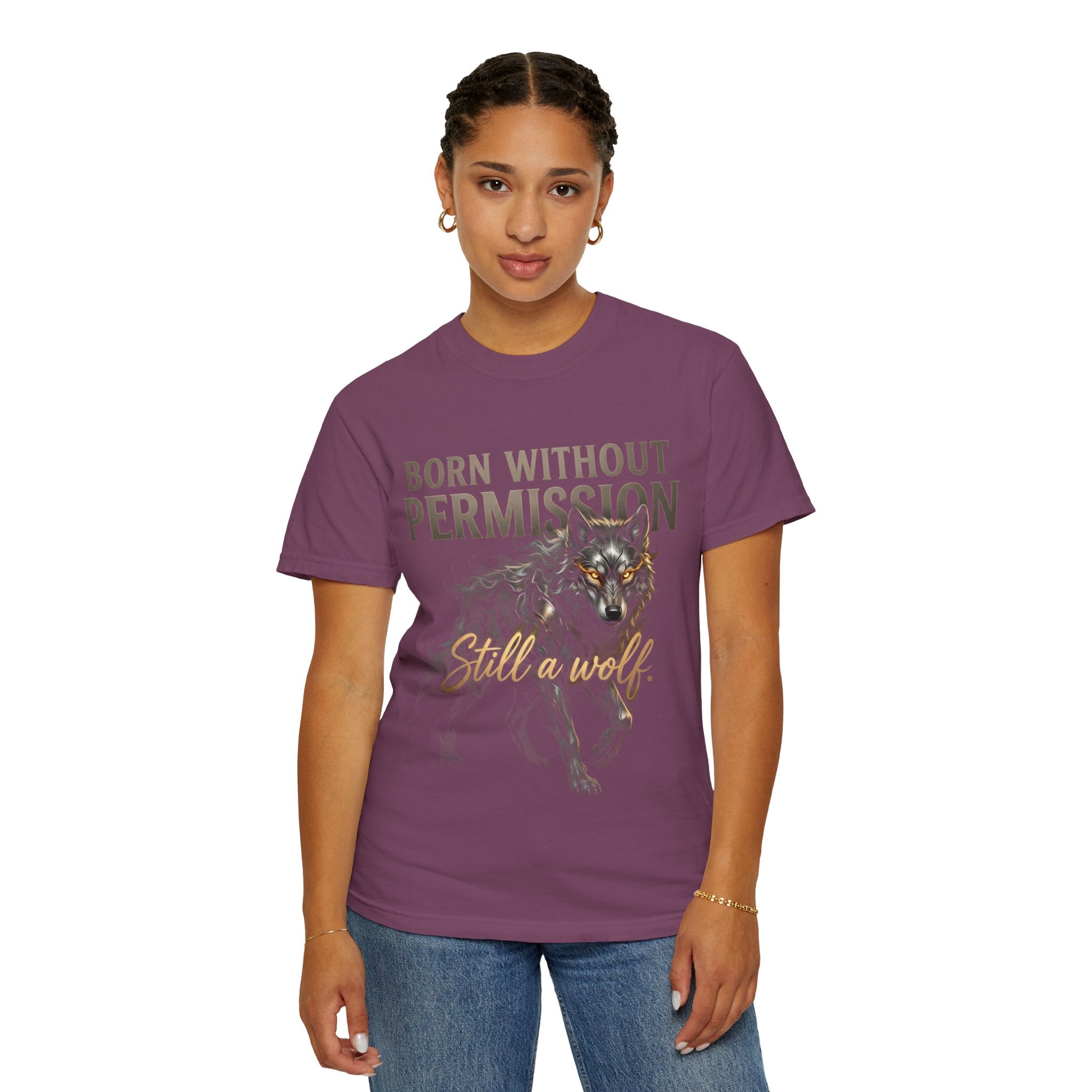 PRB Born Without Permission Wolf T-Shirt — Bold Wolf Graphic Tee by Printify