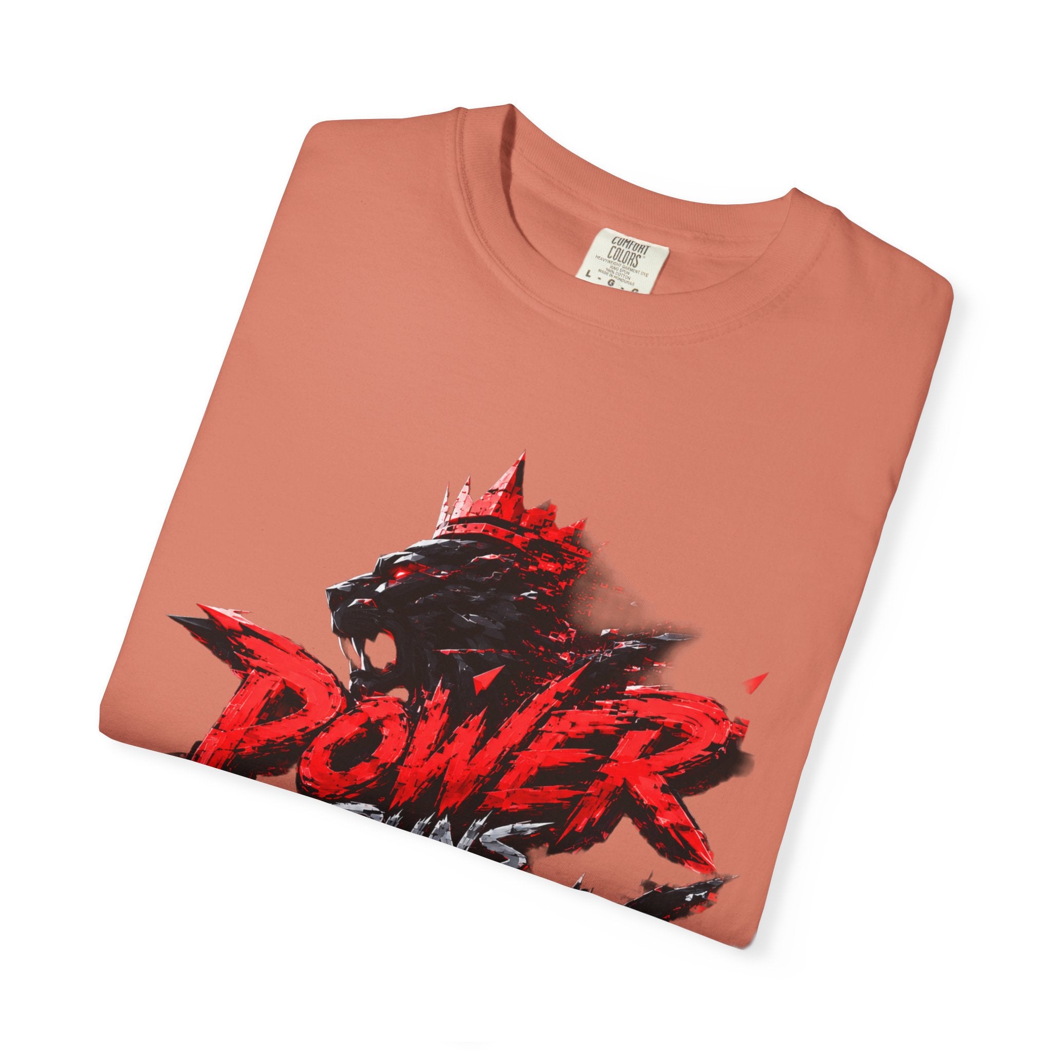 Power Runs Black T-shirt | Wolf Silhouette, Red Black Graphic Tee by Power Runs Black
