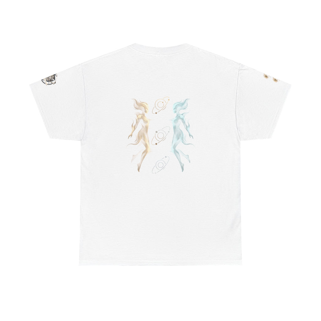 Power Runs Black Gemini Spirit Tee — Twin Sun & Moon Celestial Graphic T-Shirt by Printify