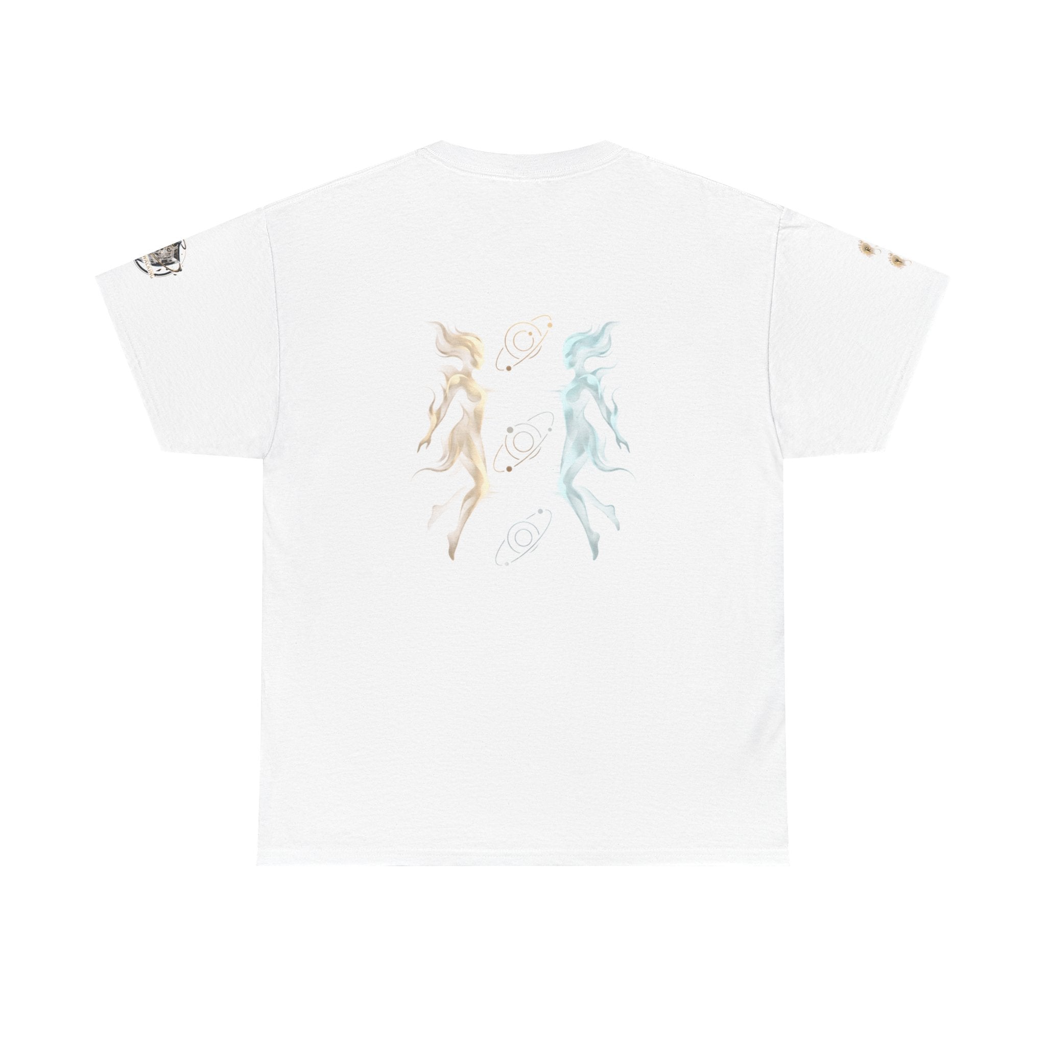 Power Runs Black Gemini Spirit Tee — Twin Sun & Moon Celestial Graphic T-Shirt by Printify