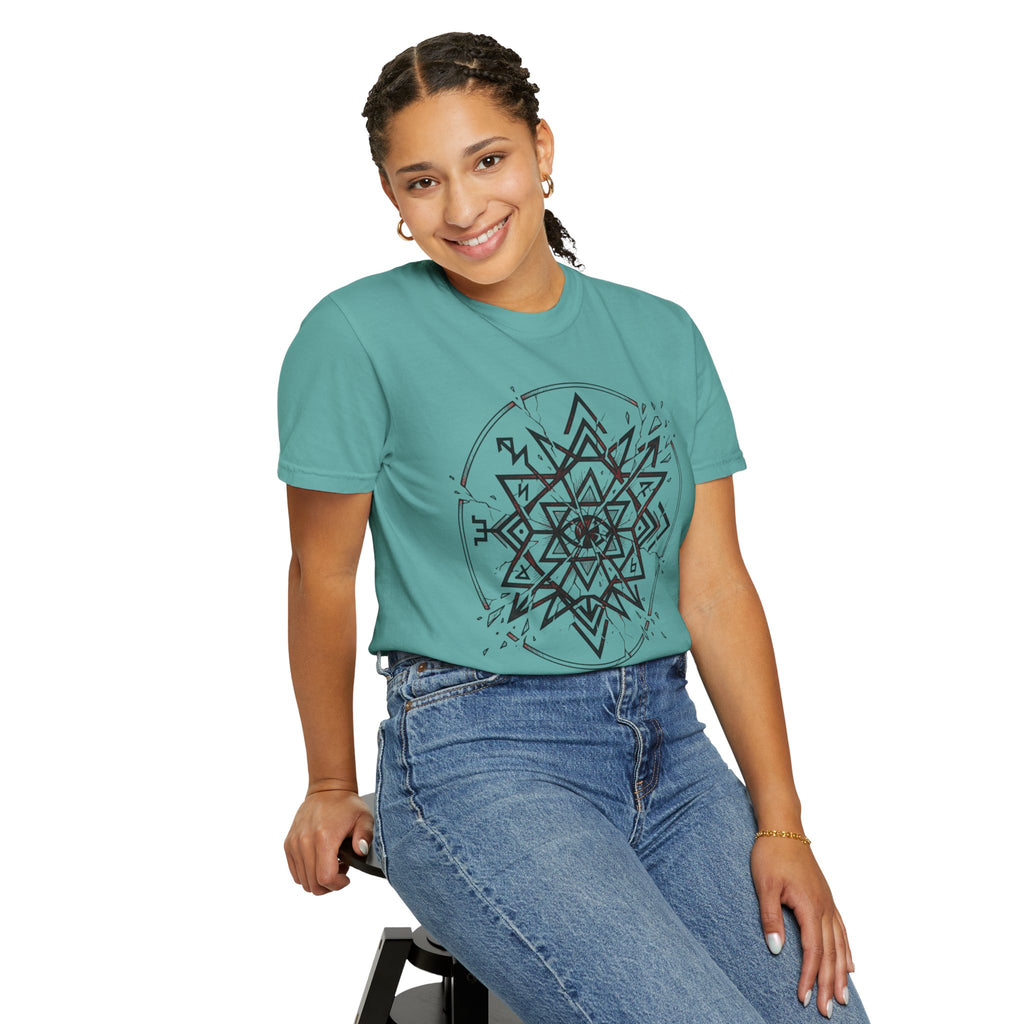 Power Runs Black PRB Eryx Tal Geometric Mandala T-Shirt — Symmetric Star Graphic Tee by Power Runs Black