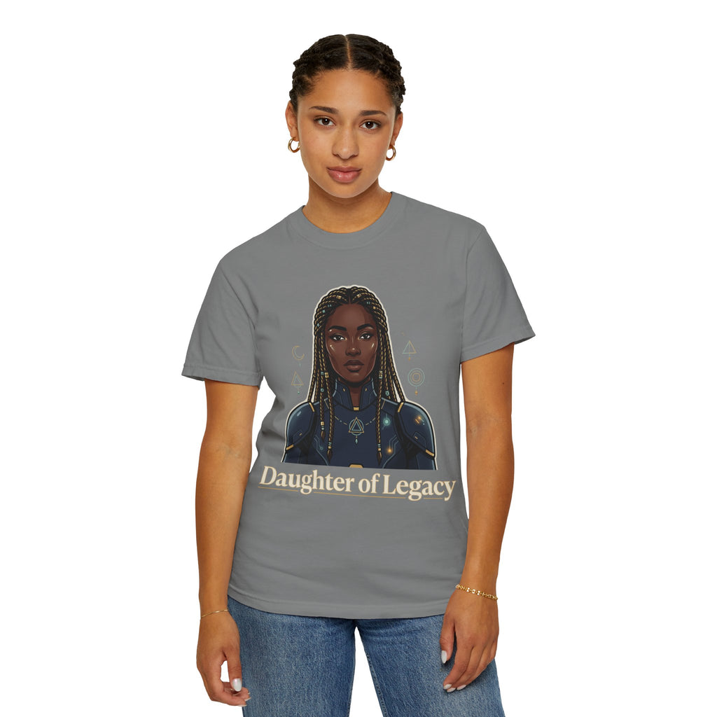 Power Runs Black Daughter of Legacy Graphic T-Shirt | Black Girl Magic Portrait Tee by Printify