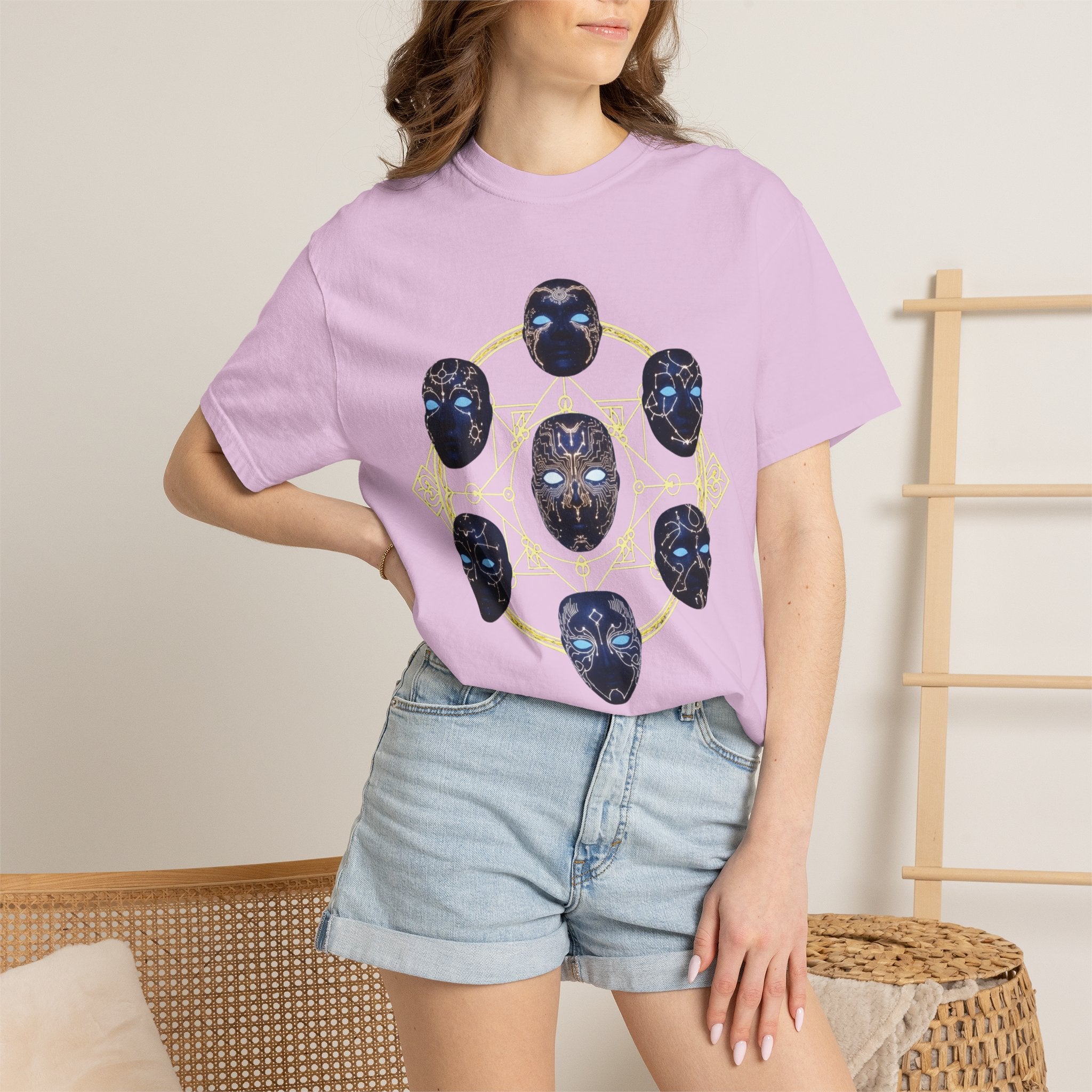 PRB Tribal Mask Circle Graphic Tee, Spiritual Afrocentric Art by Power Runs Black