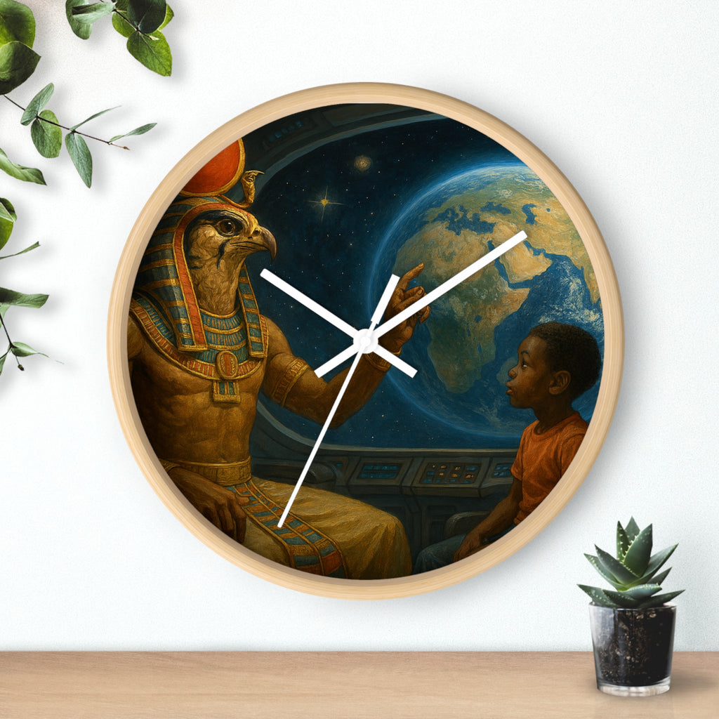 Power Runs Black PRB PRB Egyptian God Horus Wall Clock — Child & World Fantasy Space Art by Printify