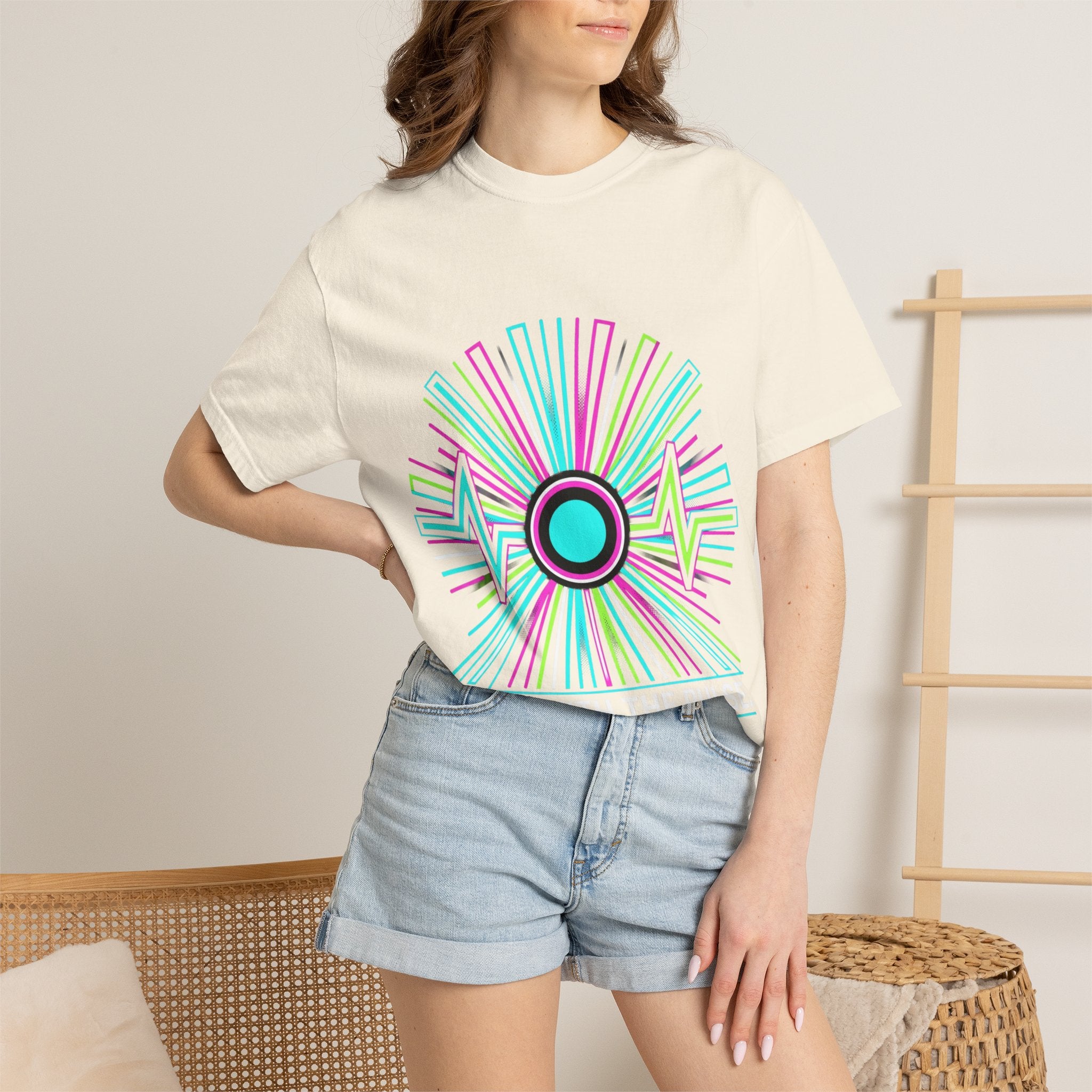 Power Runs Black PRB Electric "Move With Pulse" Graphic T-Shirt — Neon Sunburst Design by Printify